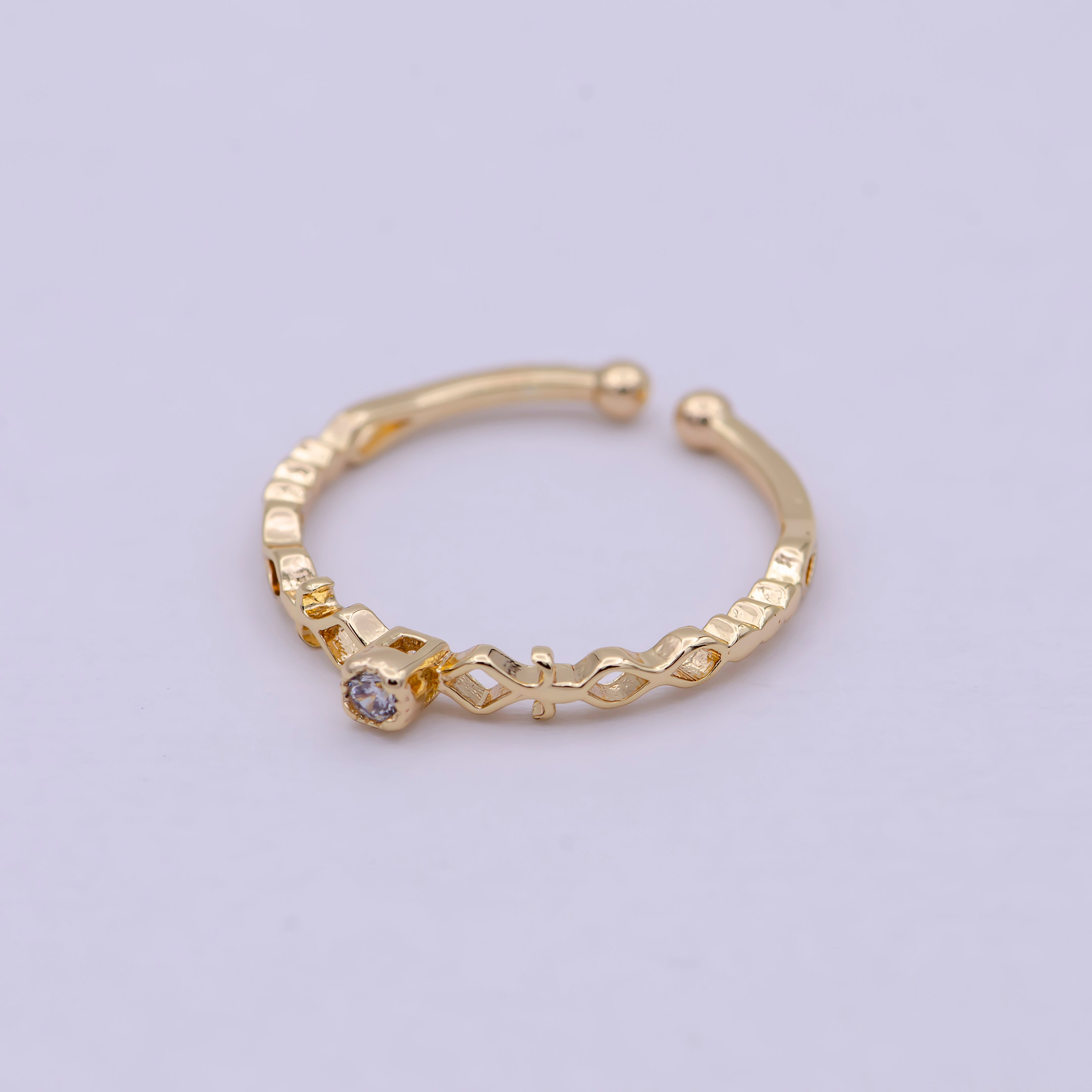 Dainty Solitaire Ring Open Adjustable Gold Ring Jewelry - DLUXCA