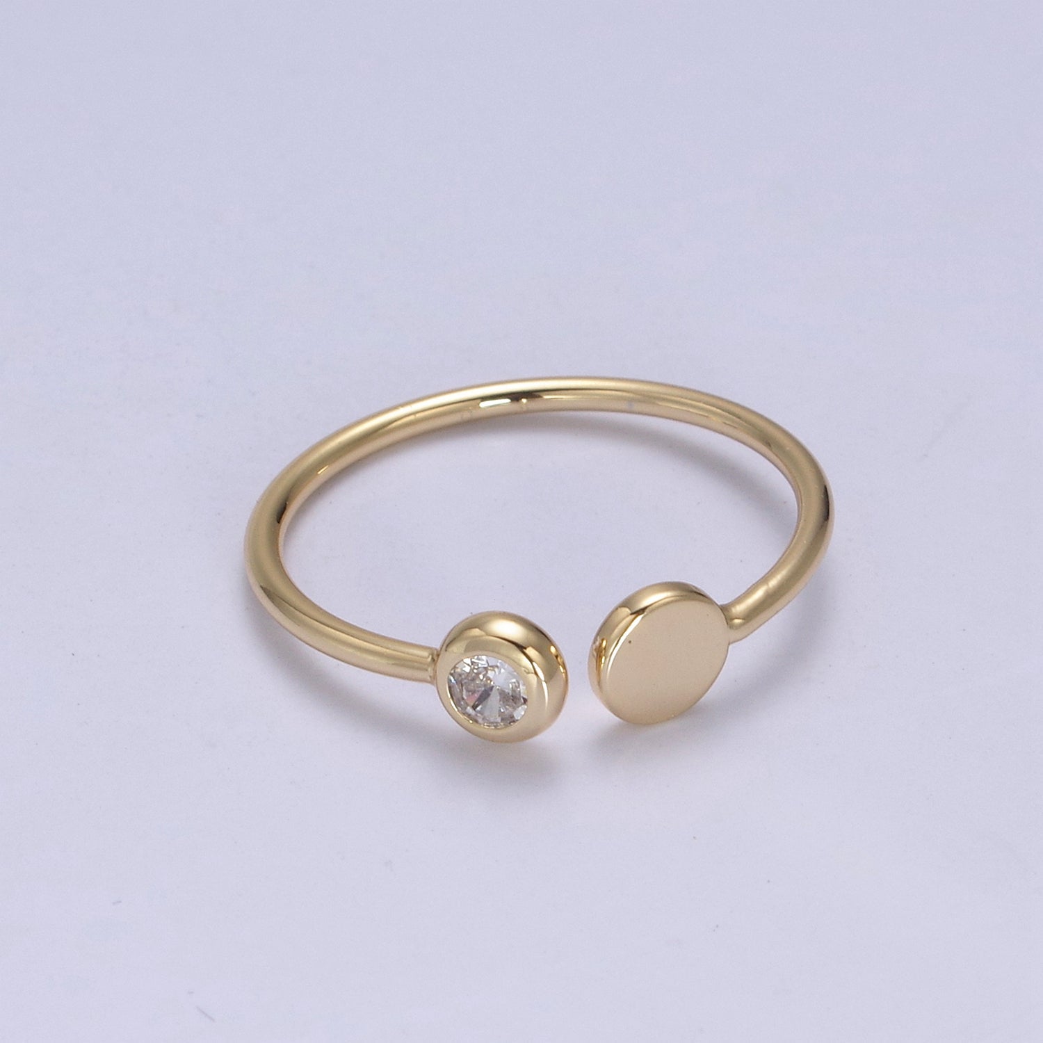 Minimalist Crystal Zirconia CZ, 16K Gold Filled Geometric Round Circle Open Adjustable Ring U341 - DLUXCA