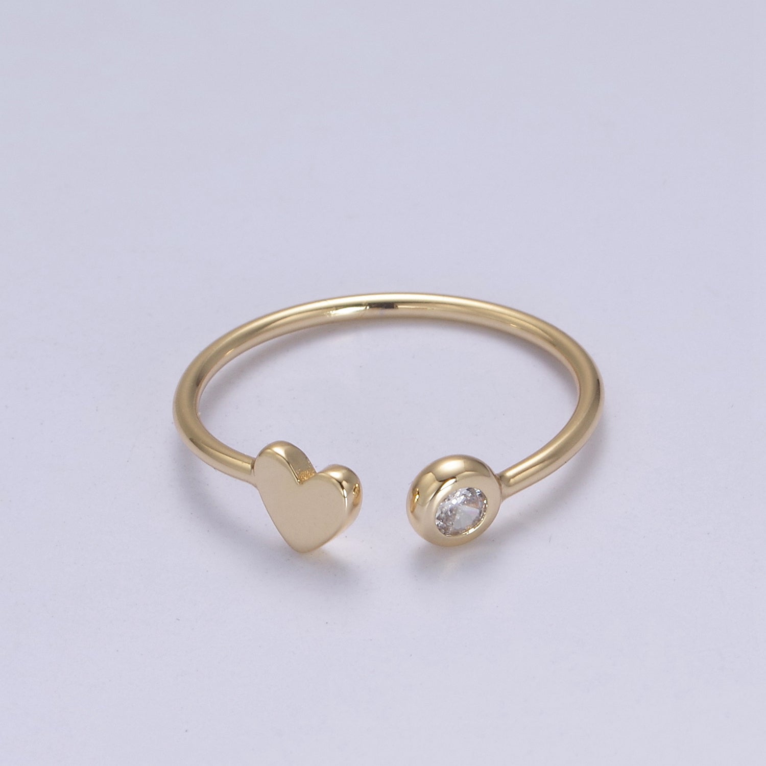 Minimalist Crystal Zirconia CZ, 16K Gold Filled Geometric Heart Open Adjustable Ring U346 - DLUXCA