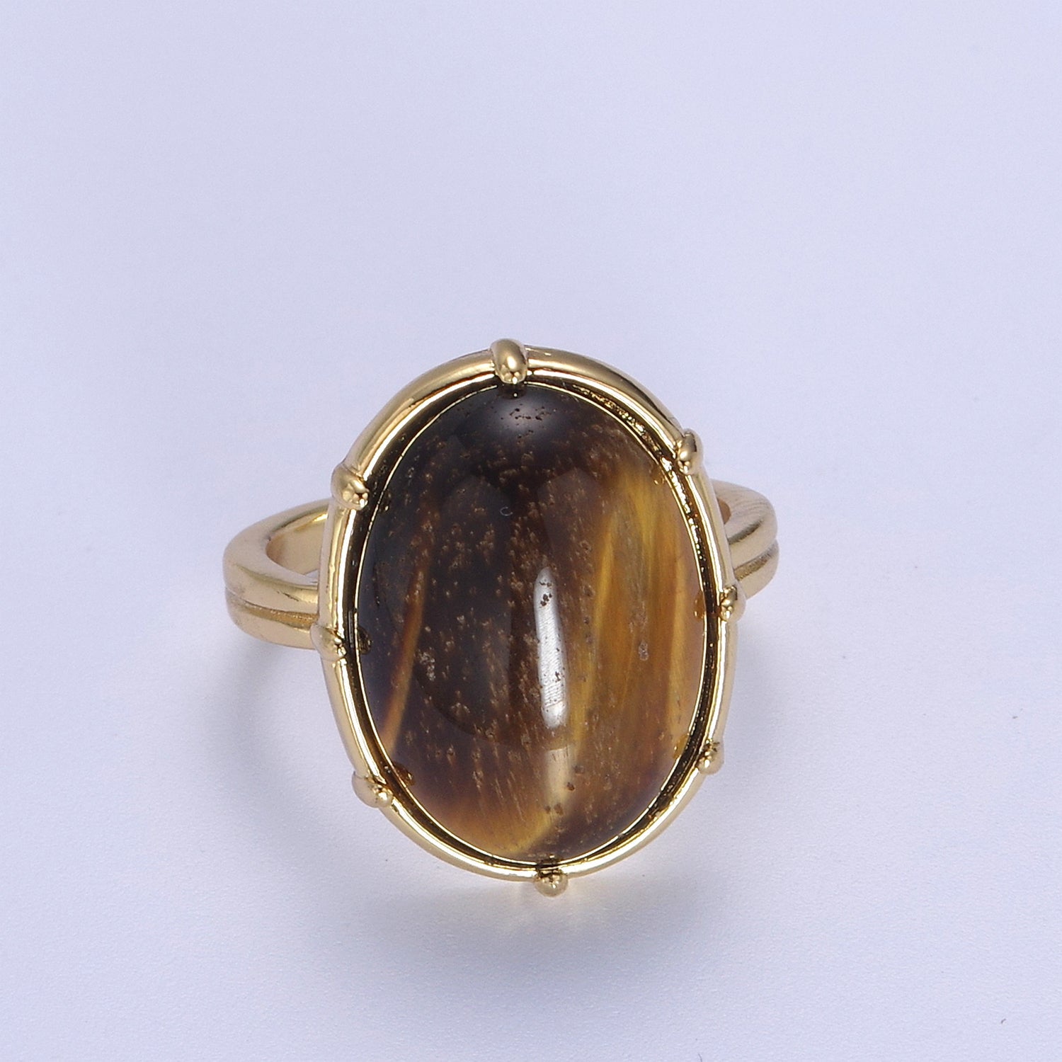 Gold Tiger Eye Rings | Oval Gemstone Signet Ring | Gold Gem Stone Rings | Chunky Gold Statement Ring U-371 - DLUXCA