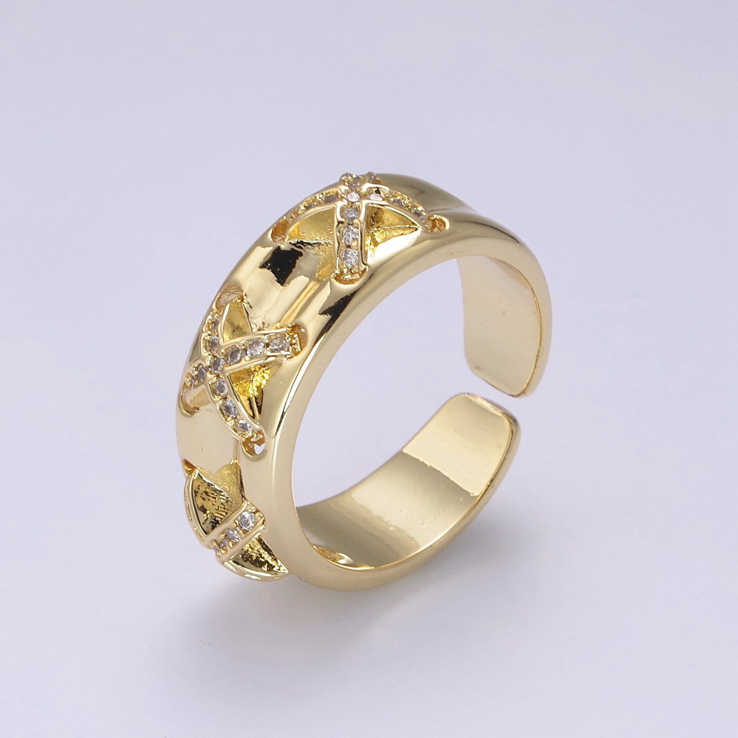 24K Gold Filled Statement X Crystal Zirconia CZ Adjustable Ring U411 - DLUXCA