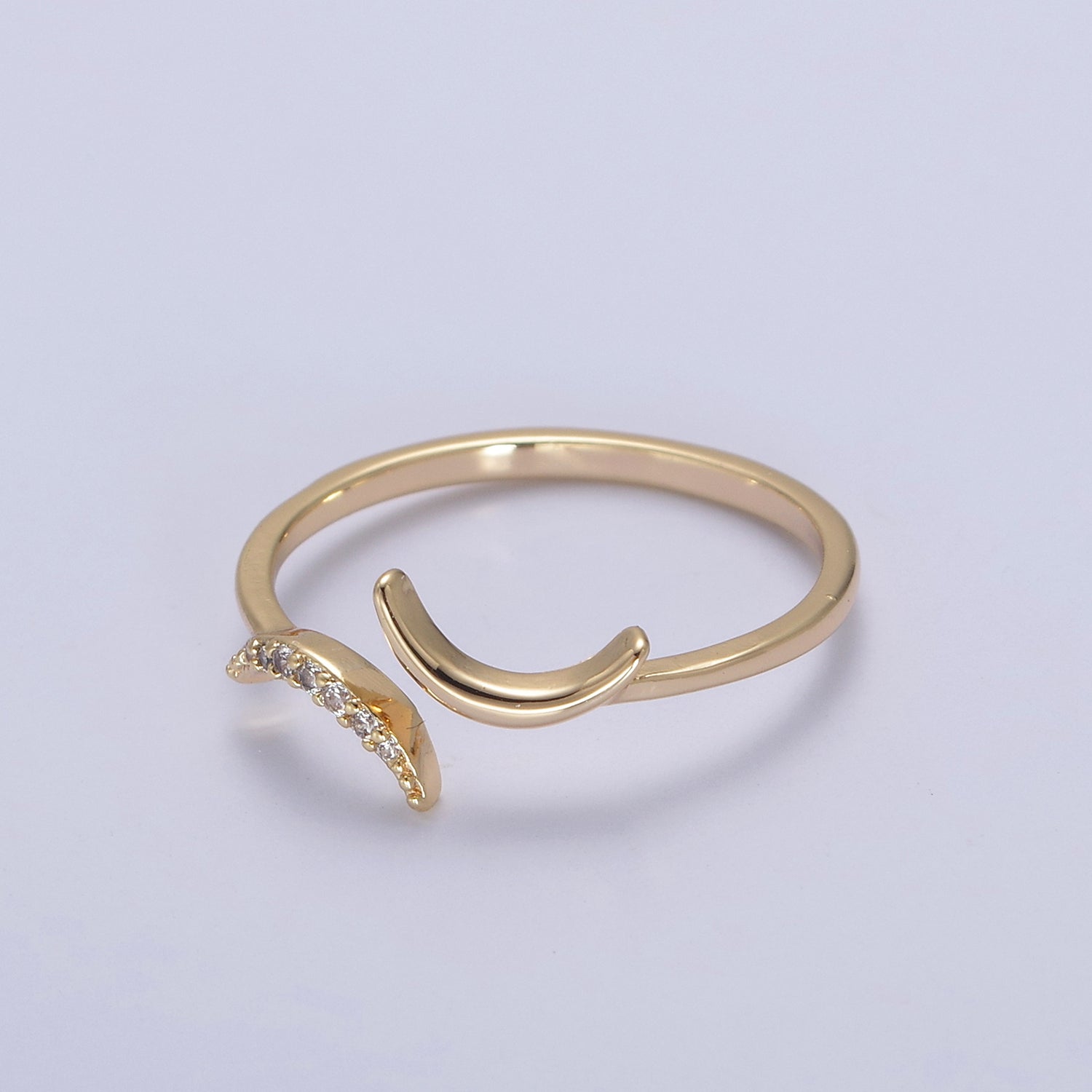 16K Gold Filled Double Crescent Moon Ring, Celestial Crystal Zirconia CZ Adjustable Open Ring | U425 - DLUXCA