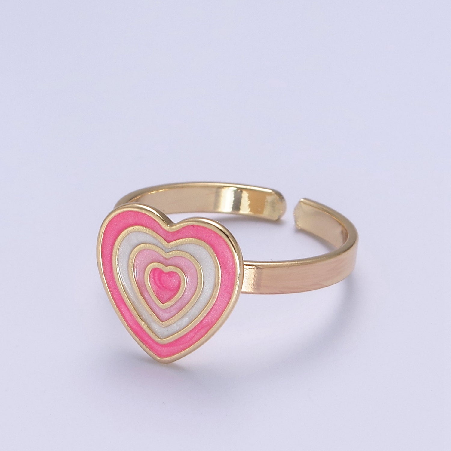 Pink Enamel Heart Ring, You Are Loved For Valentine Jewelry, 24K Gold Filled Love Ring U471 - DLUXCA