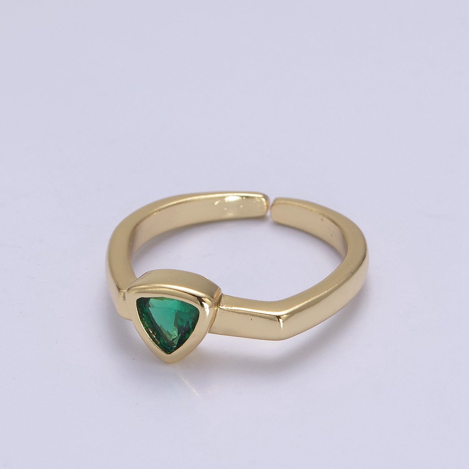 Gold Green CZ ring, Emerald ring, open ring, adjustable ring, green stone ring, dainty ring, stackable ring u-501 - DLUXCA