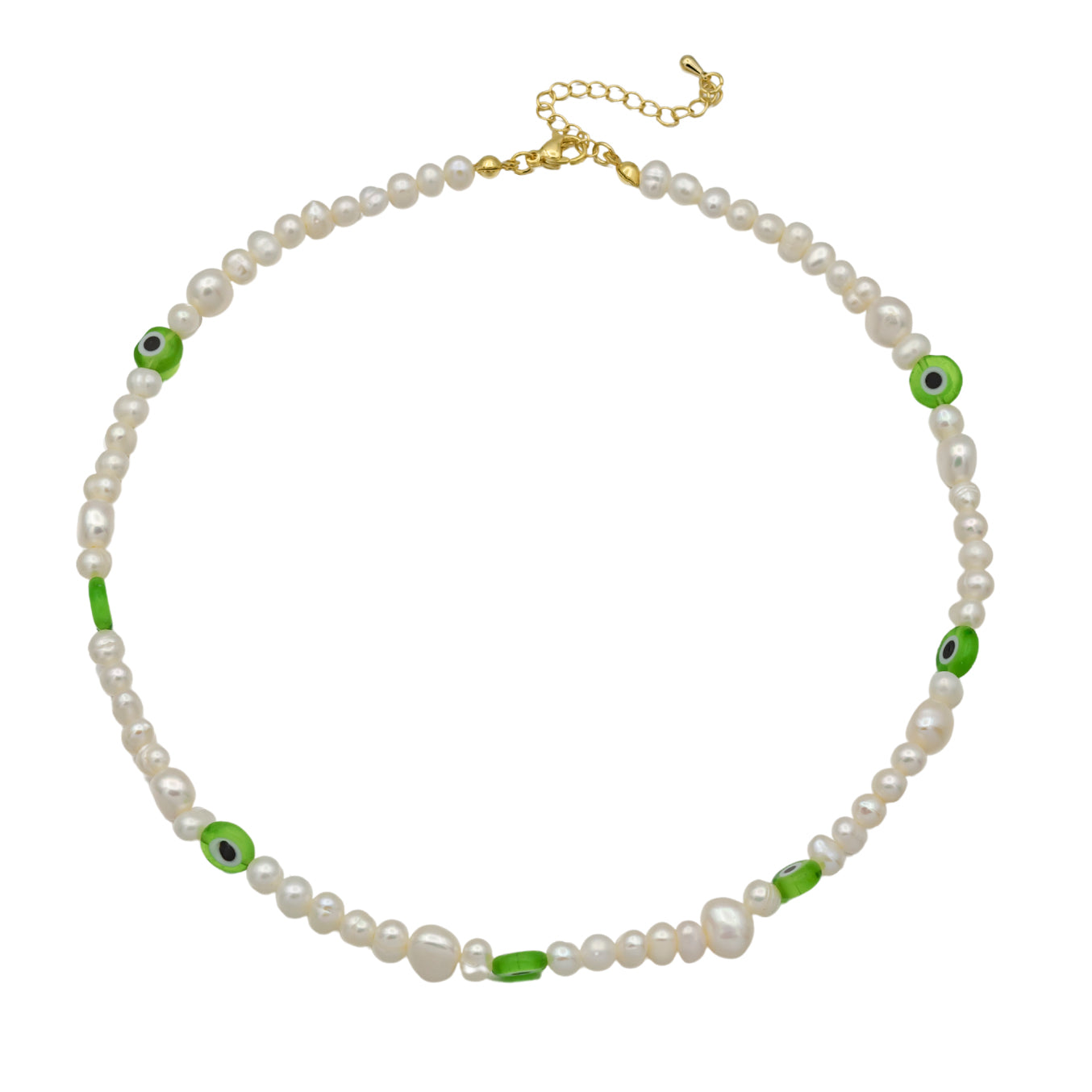 Green Evil Eye Beaded Choker Necklace for Women Freshwater Pearl Choker Necklace Boho Handmade 18K Gold Filled Y2K Jewelry - DLUXCA