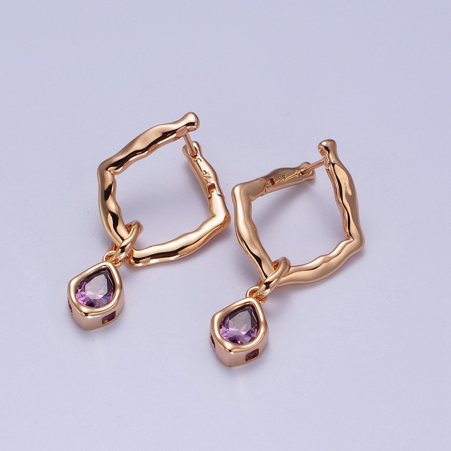 18K Gold Filled Rhombus Purple, Clear, Green Teardrop CZ Dangle Earrings | V009 - V011 - DLUXCA