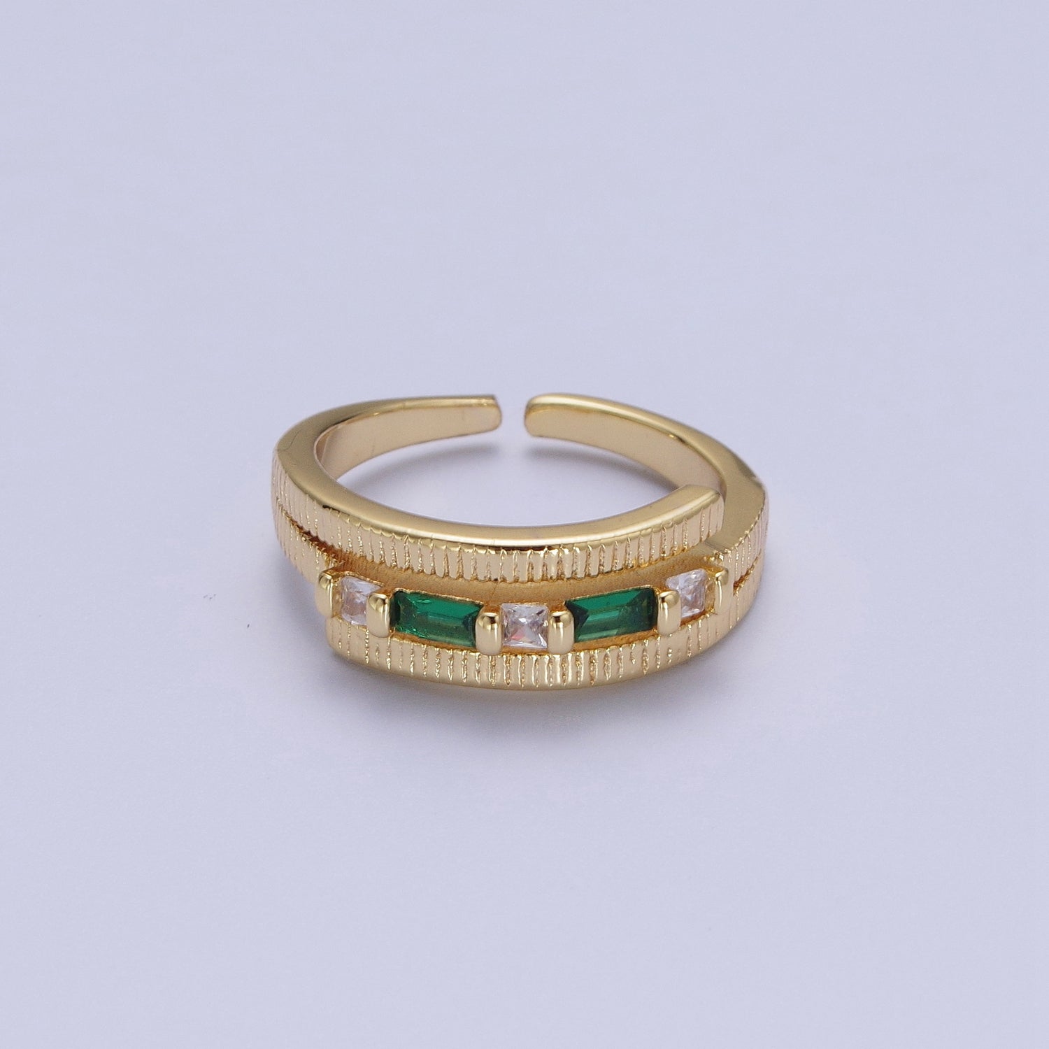 Gold Wrap Ring Clear Baguette Ring Green Baguette Ring Open Adjustable Jewelry V-046 V-047 - DLUXCA