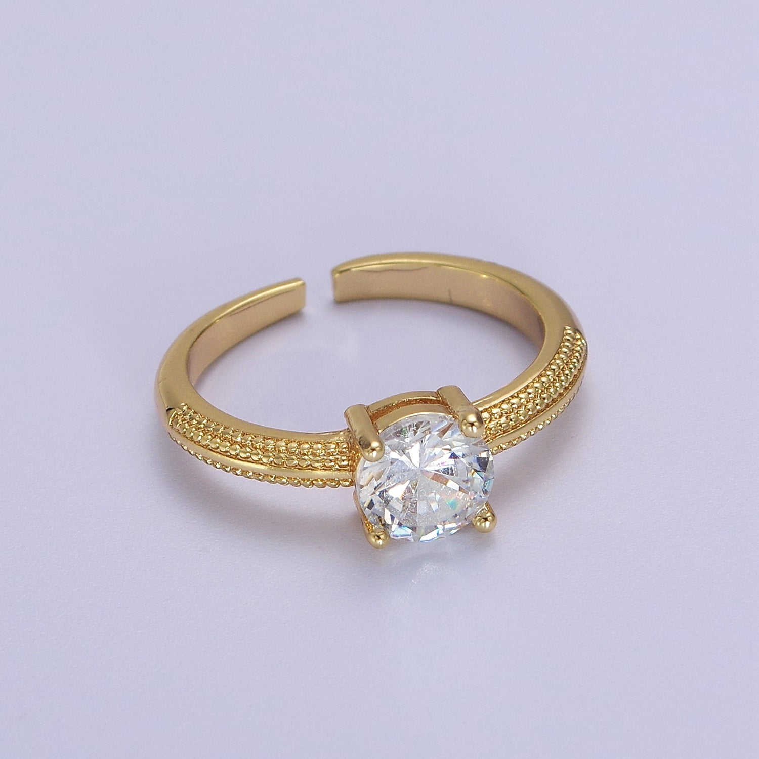 Single Stone Solitaire Ring Gold band Open Adjustable Ring V-184 - DLUXCA