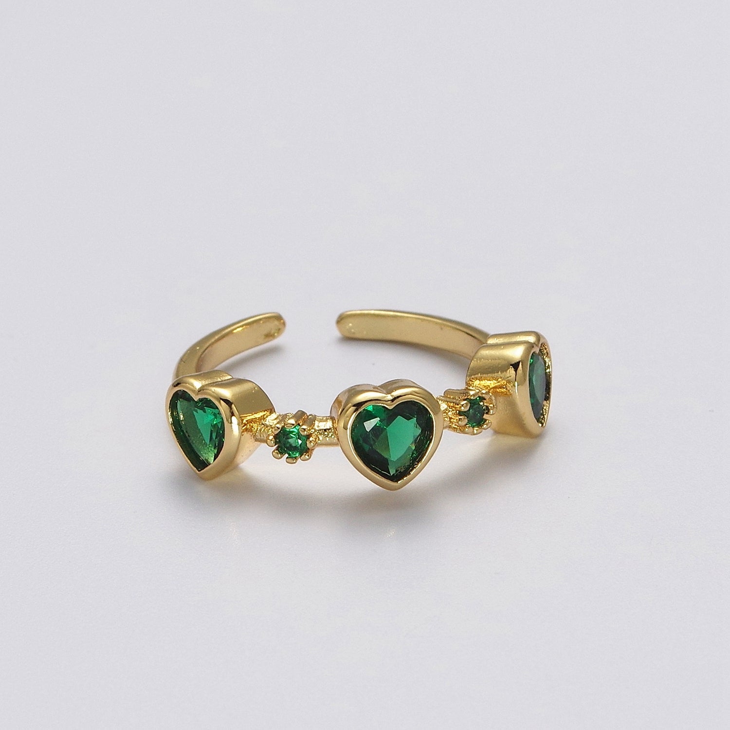 Green Emerald Cz Heart Ring Open Adjustable Ring V-189 - DLUXCA