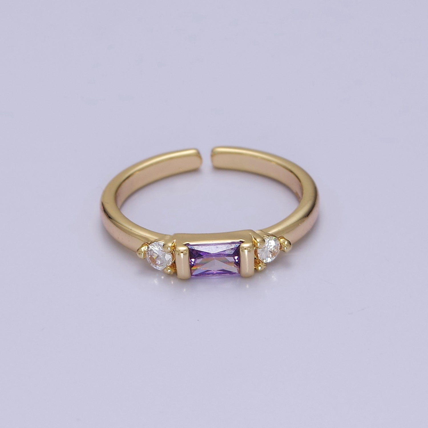 Minimalist Baguette Ring with Pink Purple Blue Clear Green Cz Stone Gold Band Adjustable ring V-215 V-216 V-217 V-218 V-219 V-220 - DLUXCA