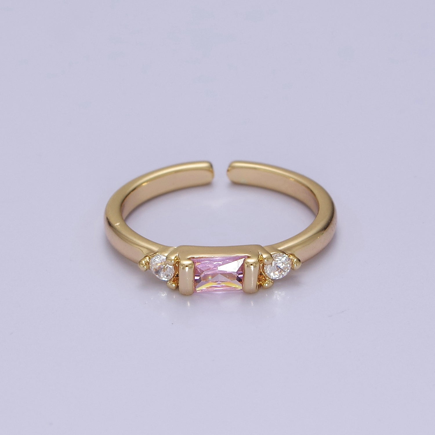 Minimalist Baguette Ring with Pink Purple Blue Clear Green Cz Stone Gold Band Adjustable ring V-215 V-216 V-217 V-218 V-219 V-220 - DLUXCA