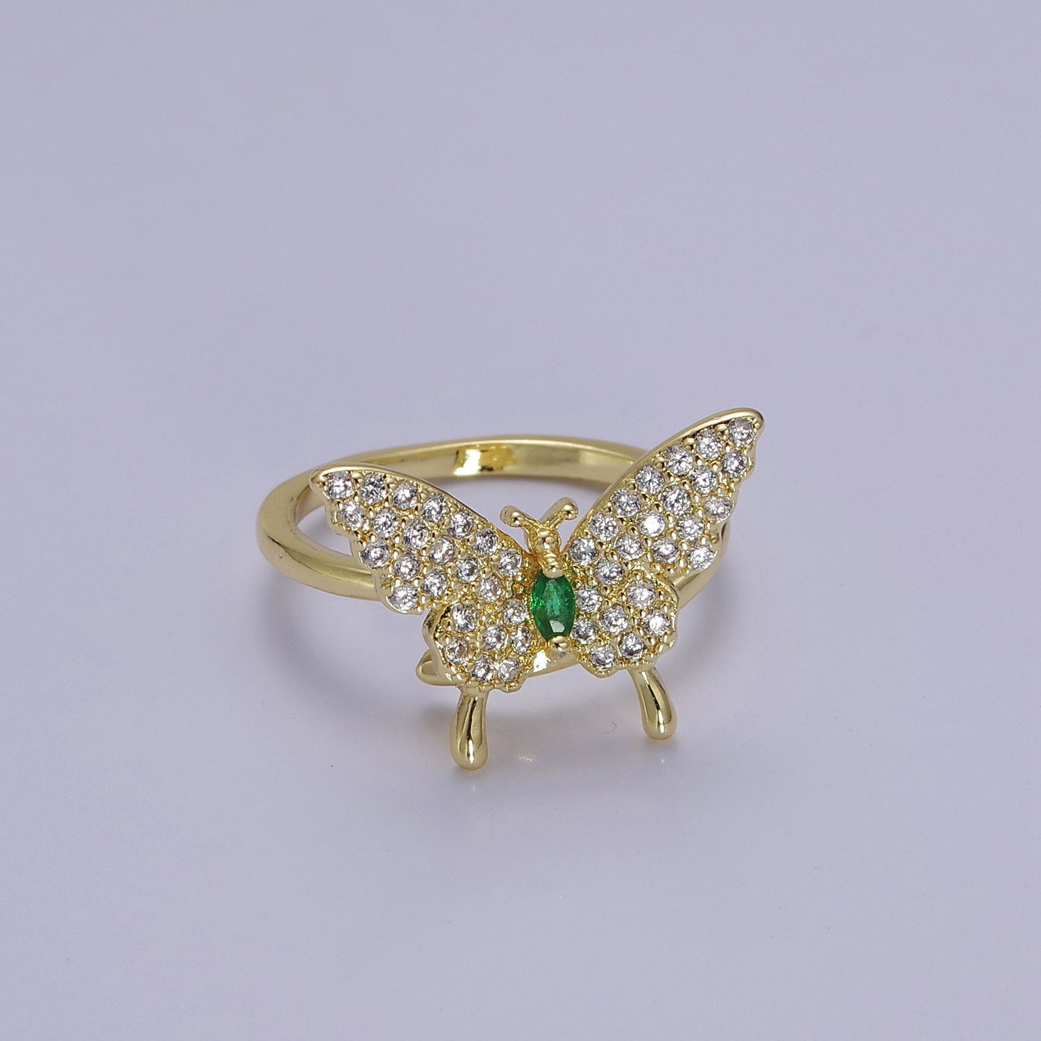 Dainty Gold Butterfly Ring Clear Cz Stone Mariposa Jewelry V-265 - DLUXCA