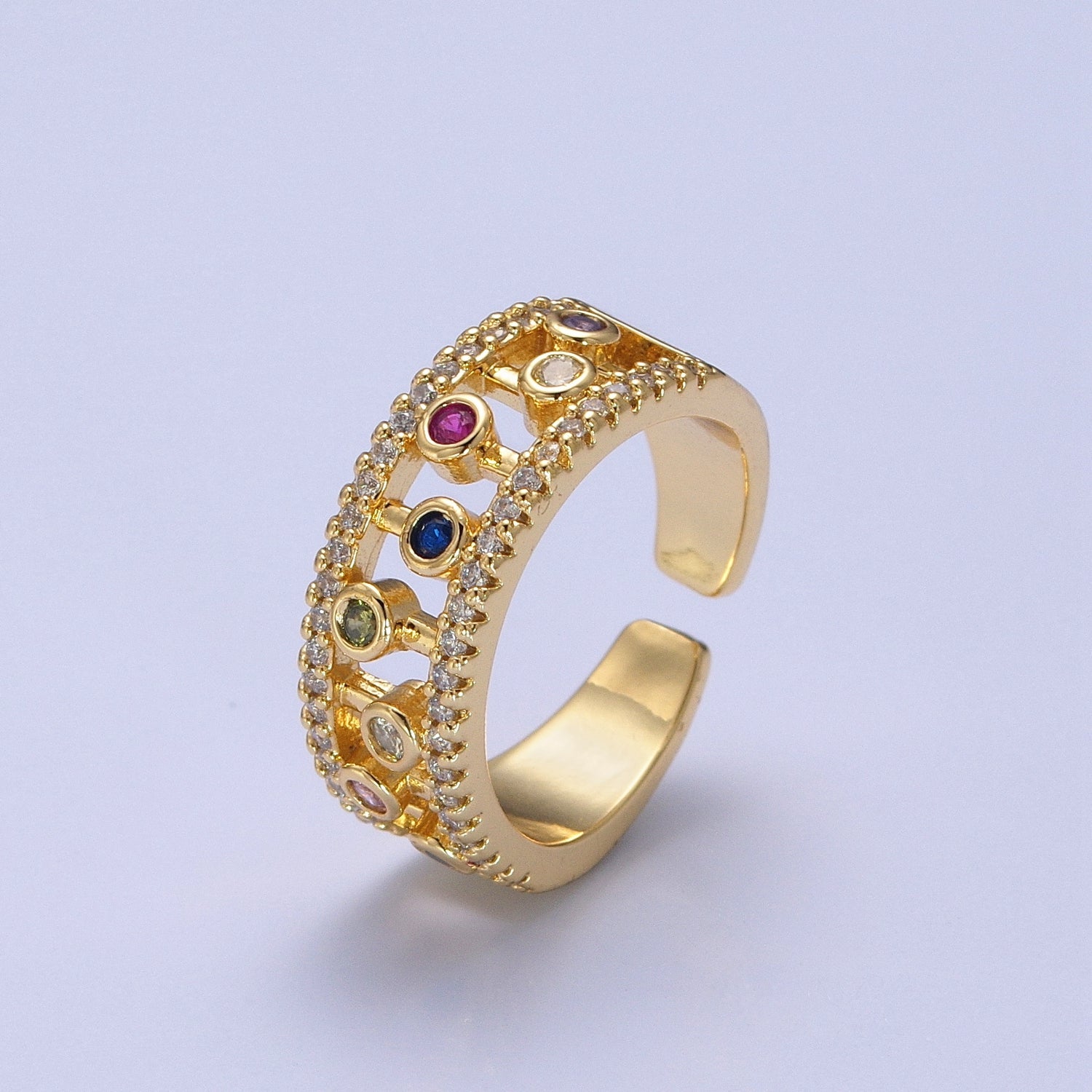 Round Bezel Cut Ring Colorful CZ Ring Stackable Gold Filled Ring V-277 - DLUXCA