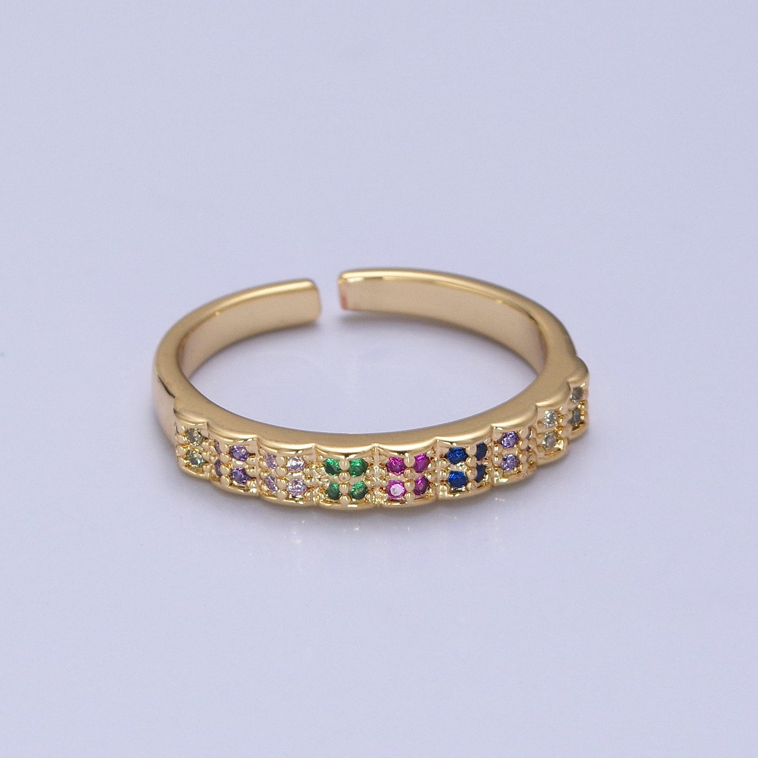 Rainbow Ring Gold Band Multicolor Band Ring Stackable Rainbow CZ Ring Rainbow Jewelry Stackable V-278 - DLUXCA