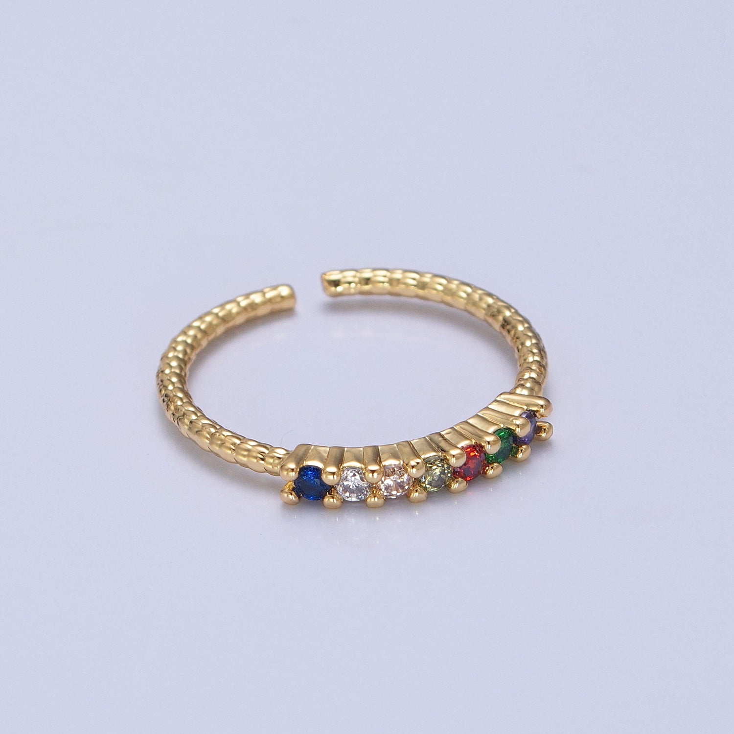 Dainty Gold Twist Band Simple Band with Colorful CZ Stone Adjustable Ring V-281 - DLUXCA