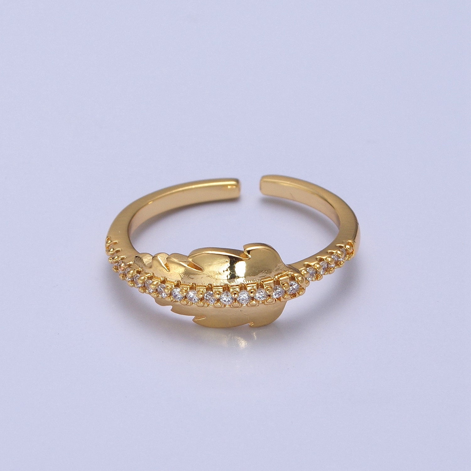 Adjustable Feather Ring, 14K Yellow Gold Filled, Dainty Ring Leaf Ring V-284 - DLUXCA