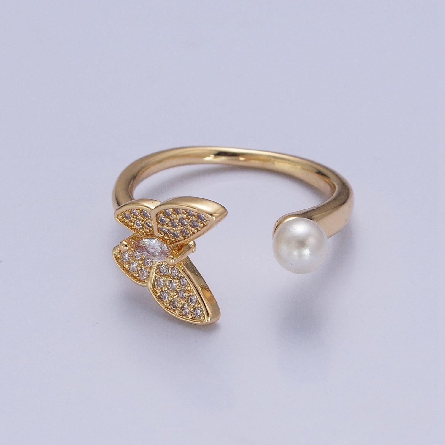 Gold Filled butterfly ring Pearl butterfly rin, stackable adjustable ring, dainty ring V-289 - DLUXCA