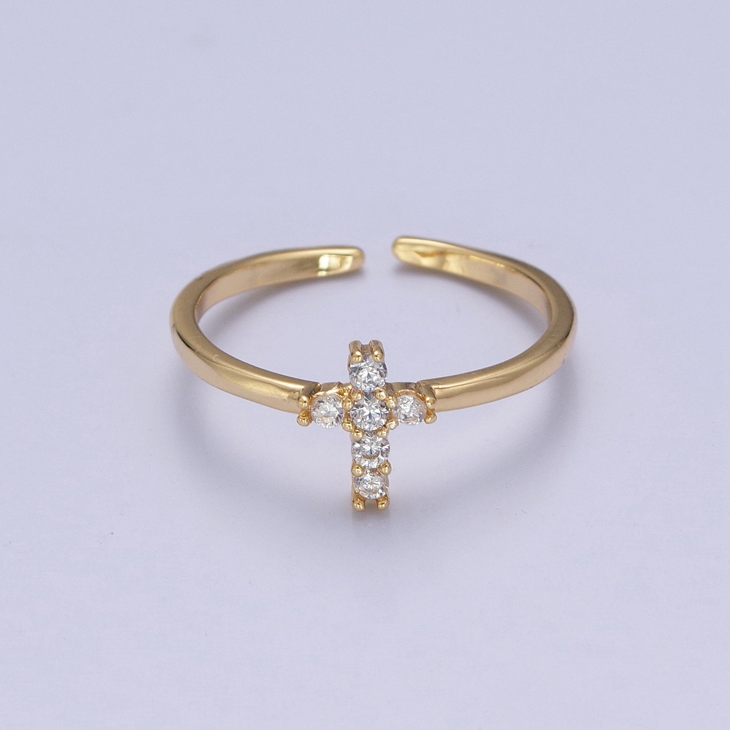 Gold Cross Ring Stacking 14K Gold Filled Ring CZ Dainty Cross Ring V-290 - DLUXCA