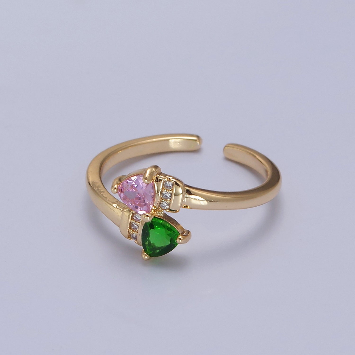 Pink Green Cz Stone Ring Dainty Ring V-292 - DLUXCA