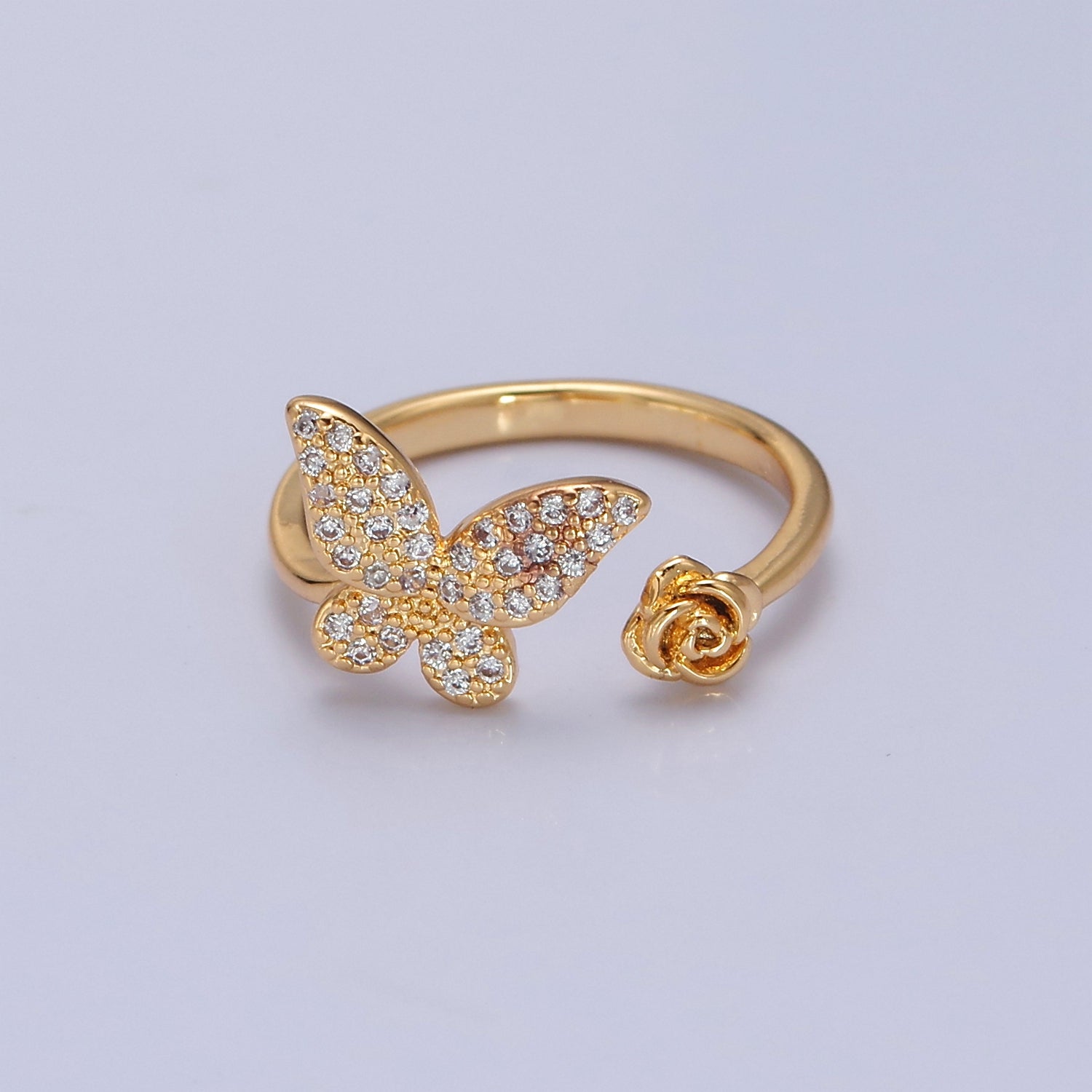 Dainty Butterfly Ring, Adjustable Gold Ring, Micro Pave CZ Mariposa Ring, Animal Lover Ring for Minimalist jewelry Everyday Wear v-293 - DLUXCA