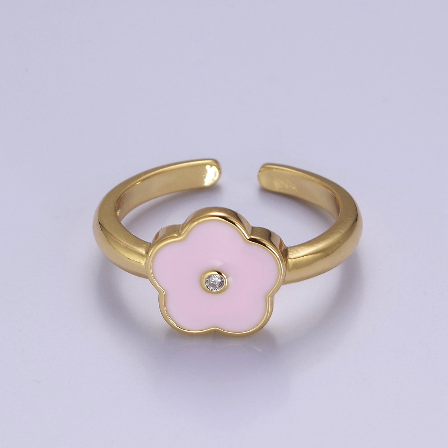 Dainty Enamel Pink Daisy Flower Ring V-308 - DLUXCA