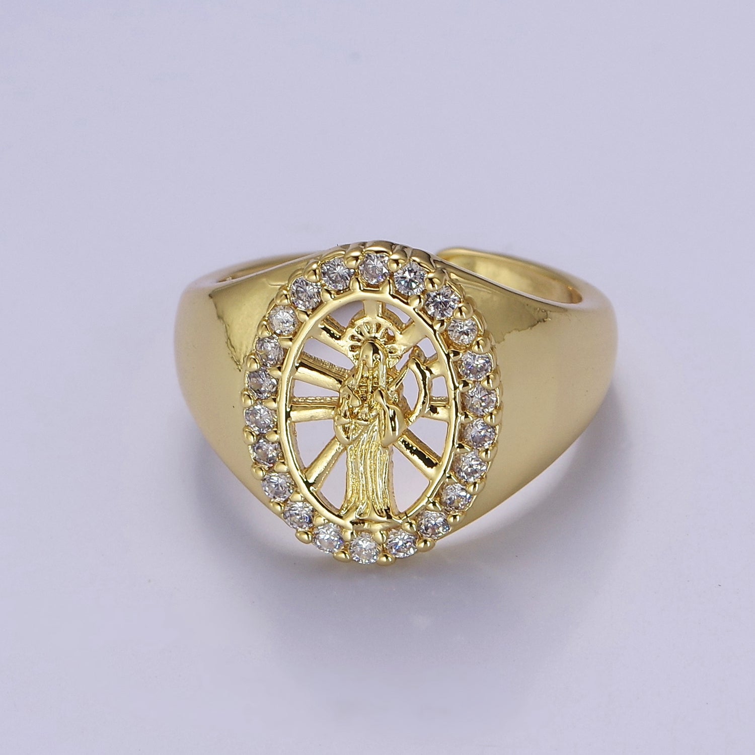 Chunky Signet Gold Our Lady of Guadalupe Rings Virgin Mary Religious Ring V-315 - DLUXCA