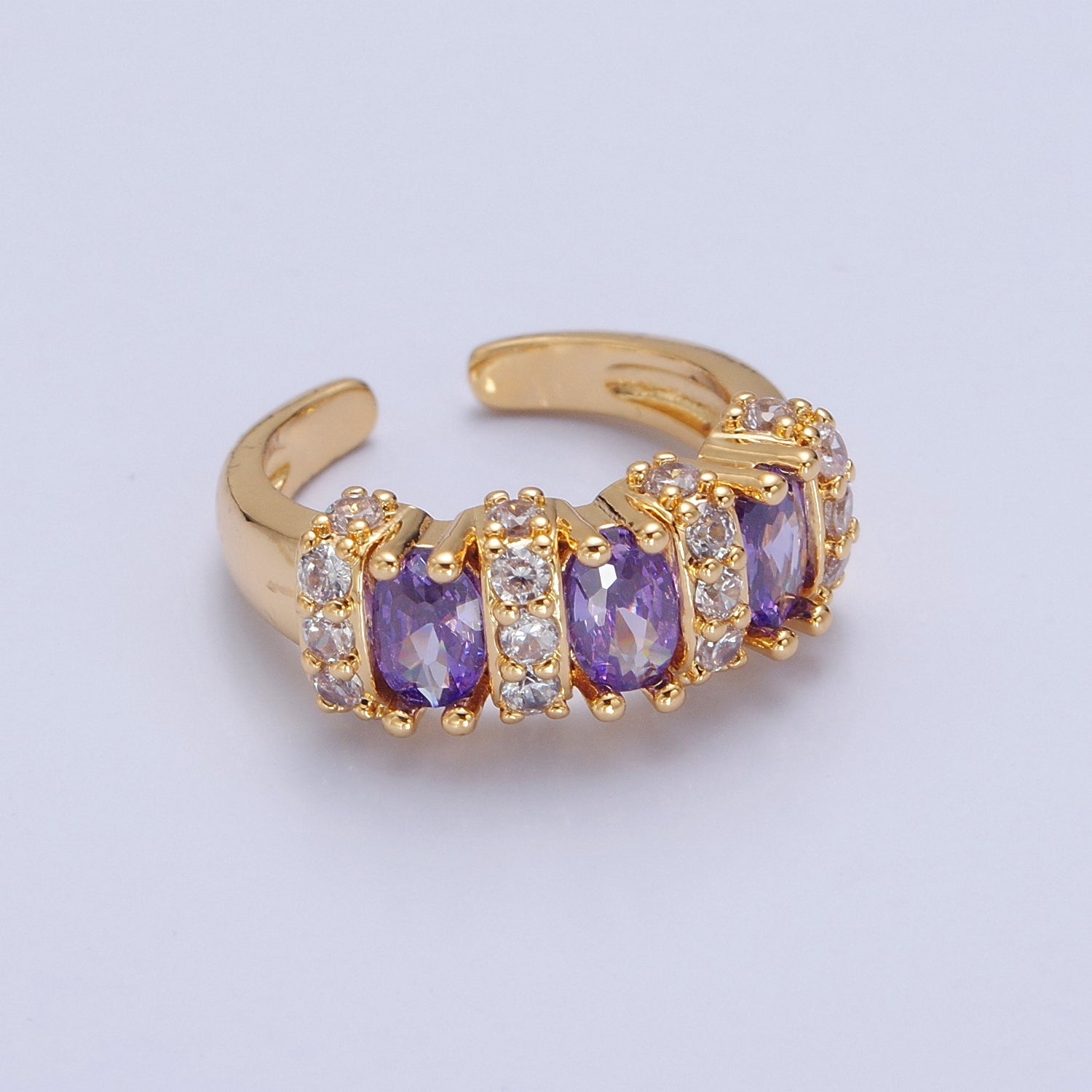 Vintage Pave Purple Ring for Statement Ring Open Adjustable Jewelry V-323 - DLUXCA