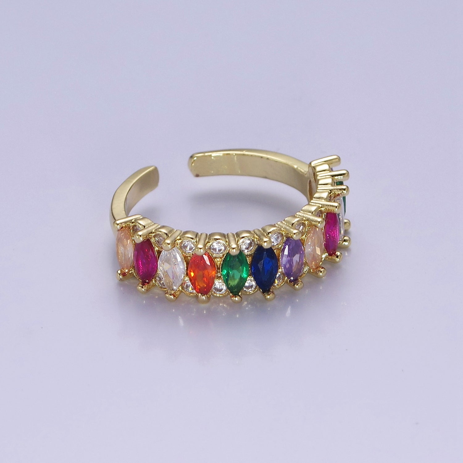 Colorful Marquise Pave Ring Rainbow Statement Ring Open Adjustable V-334 V-340 - DLUXCA