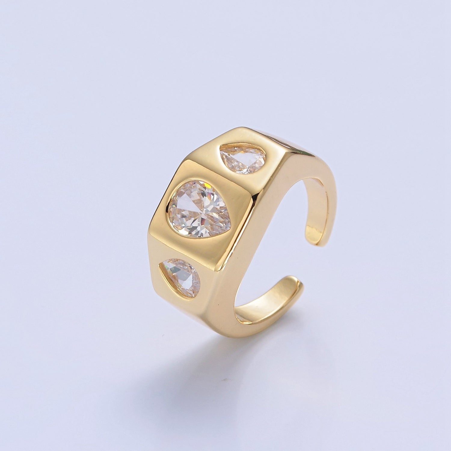 Bold Signet Ring Tear Drop CZ Stone For Statement Jewelry V-351 - DLUXCA