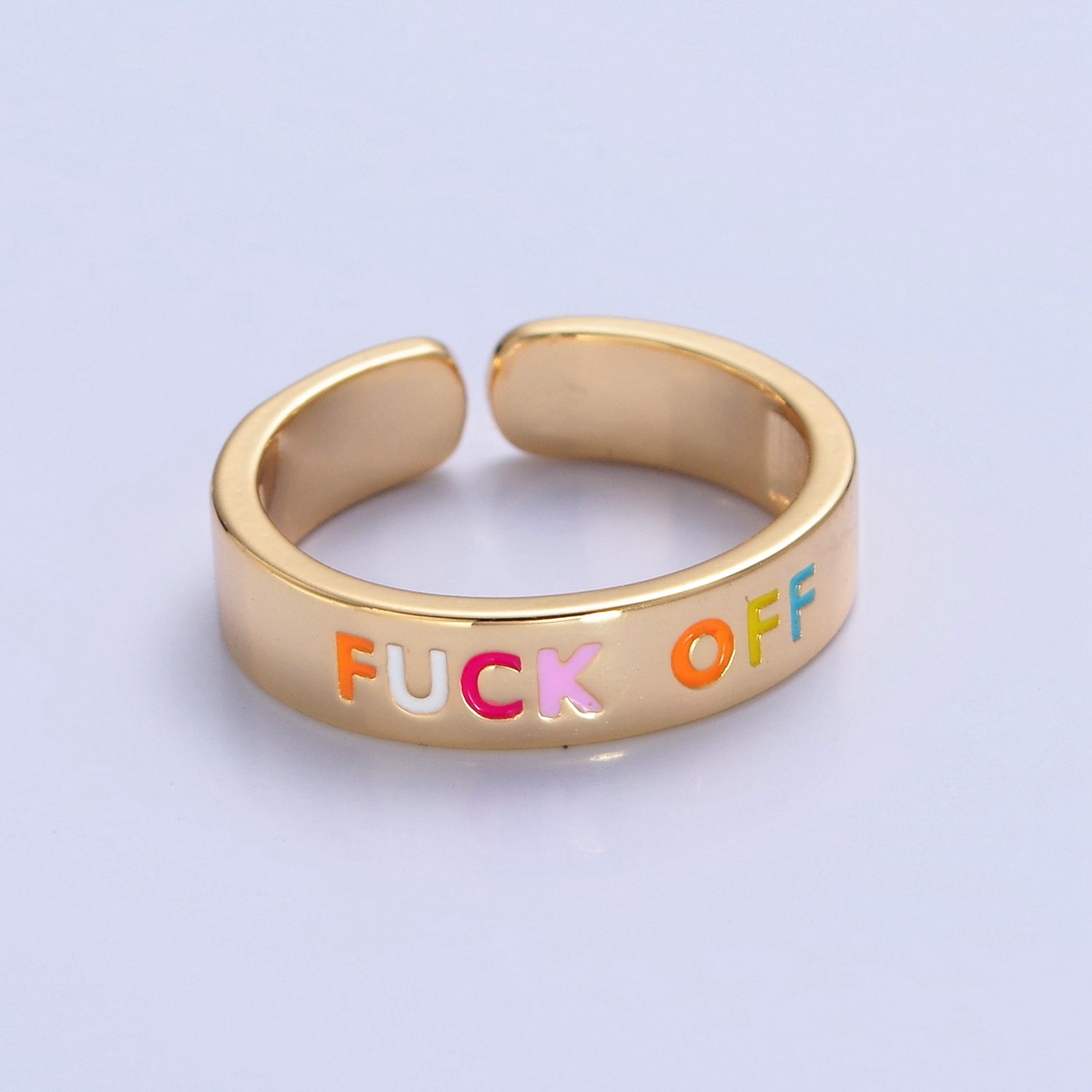 Y2K Gold Fuck Off Ring Open Adjustable Jewelry for Teenager Gift V-354 - DLUXCA