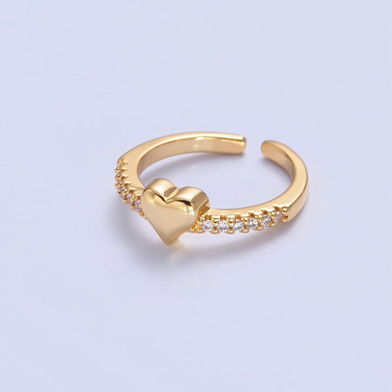 Dainty Heart Pave Ring Gold Silver CZ Ring Minimalist Jewelry V-356 V-357 - DLUXCA