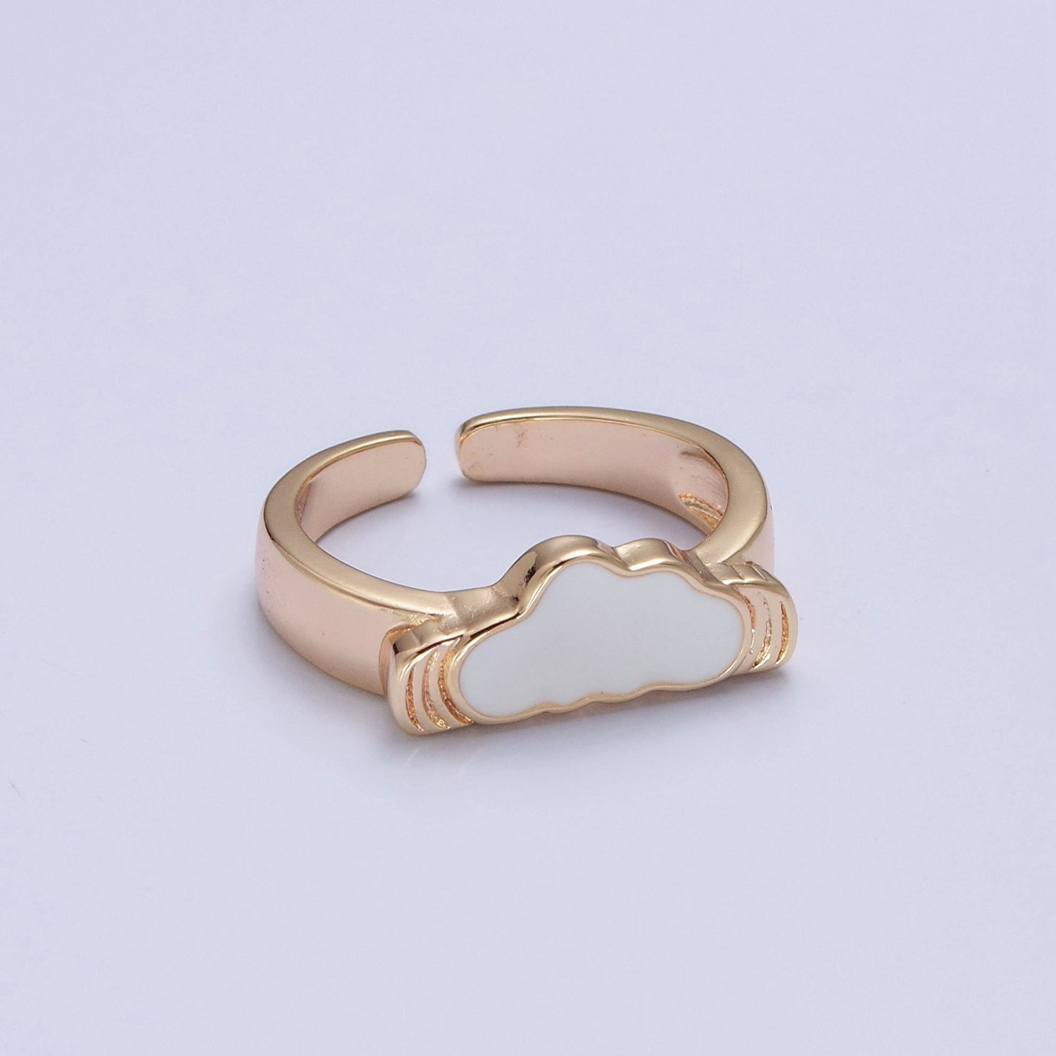 Adjustable kawaii ring with a White Cloud Ring Pink Enamel Ring Open V-460 V-461 - DLUXCA