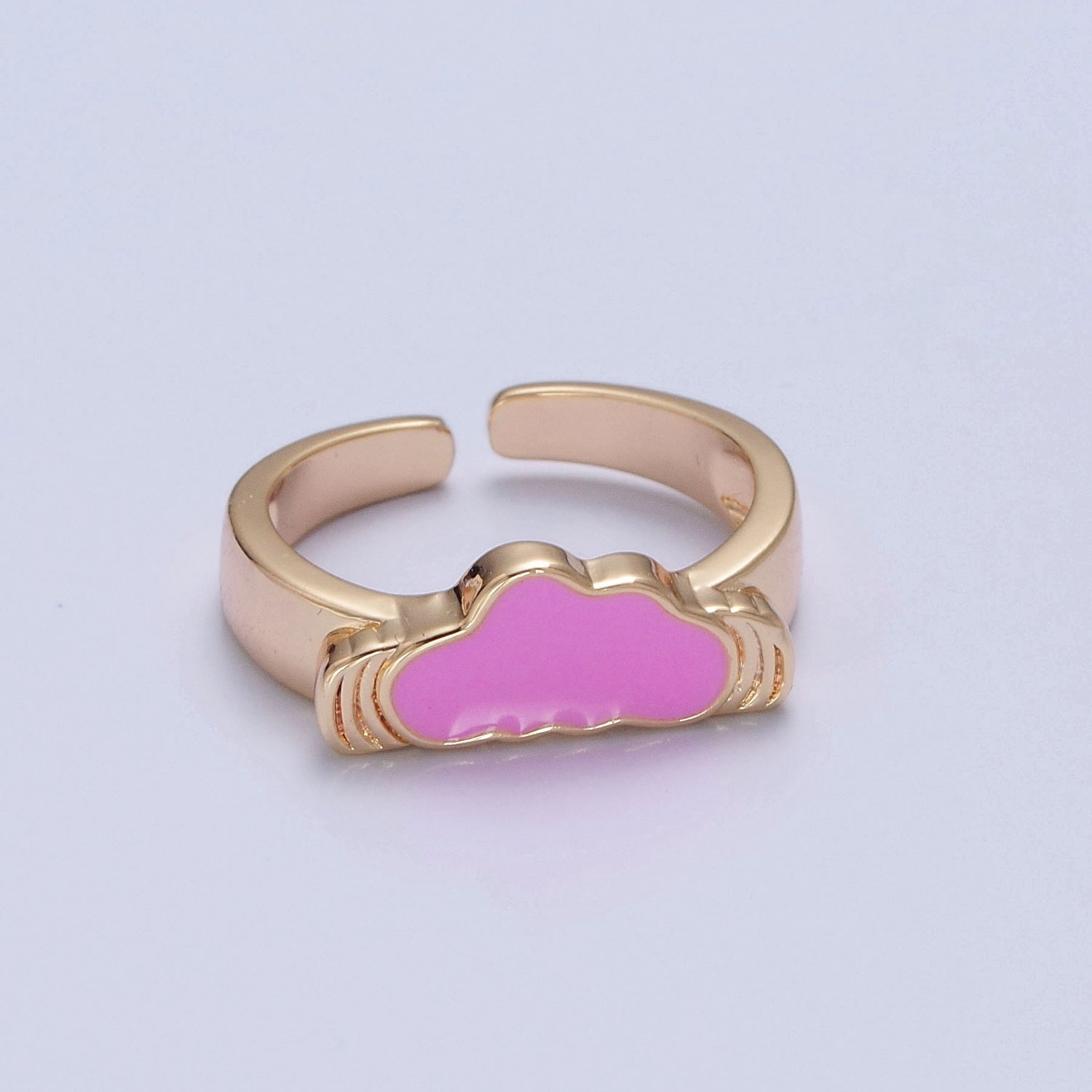 Adjustable kawaii ring with a White Cloud Ring Pink Enamel Ring Open V-460 V-461 - DLUXCA