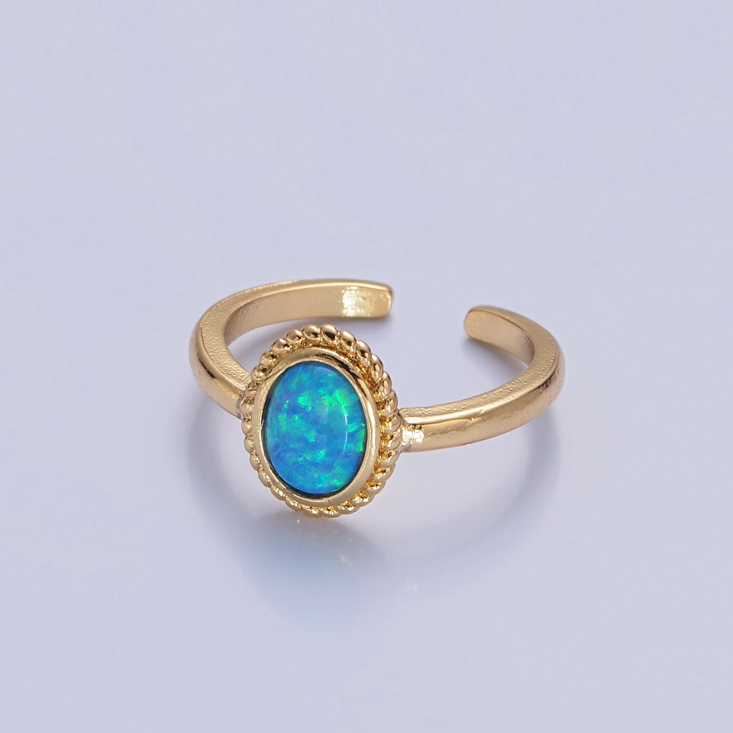 Ocean Blue Opal Gold Vintage Style Ring V-462 V-463 - DLUXCA