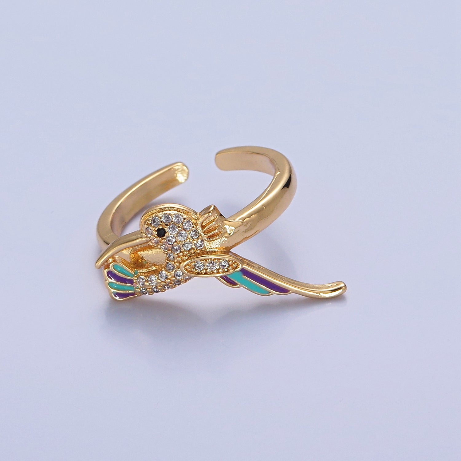 Hummingbird Ring. Adjustable Gold Ring Animal bird Jewelry V-464 - DLUXCA