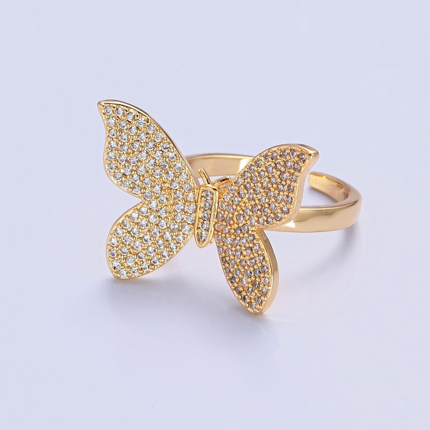 Statement Big Mariposa Ring Gold Pave Silver Butterfly Ring Open Adjustable Jewelry V-469 V-470 - DLUXCA