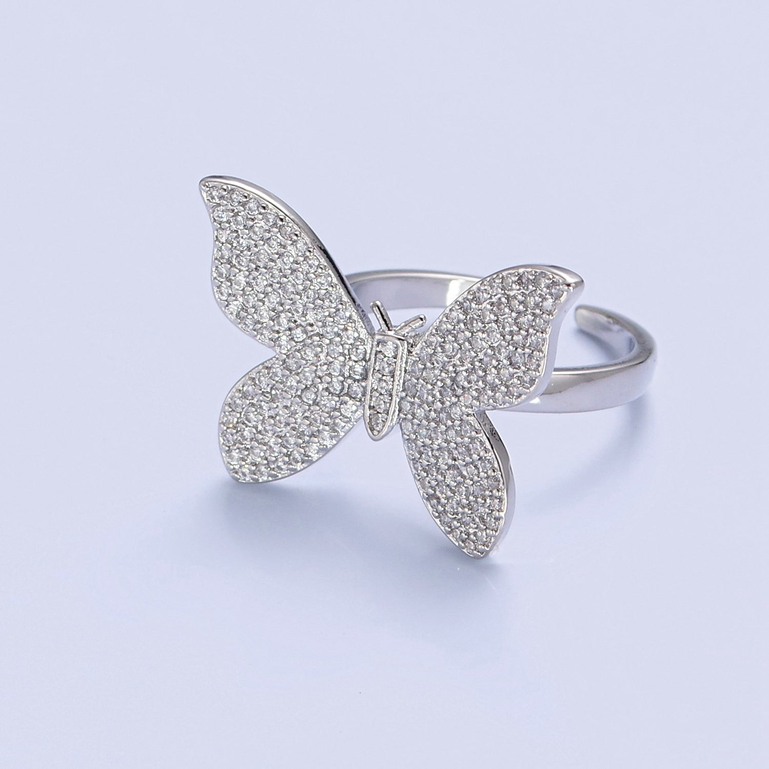 Statement Big Mariposa Ring Gold Pave Silver Butterfly Ring Open Adjustable Jewelry V-469 V-470 - DLUXCA