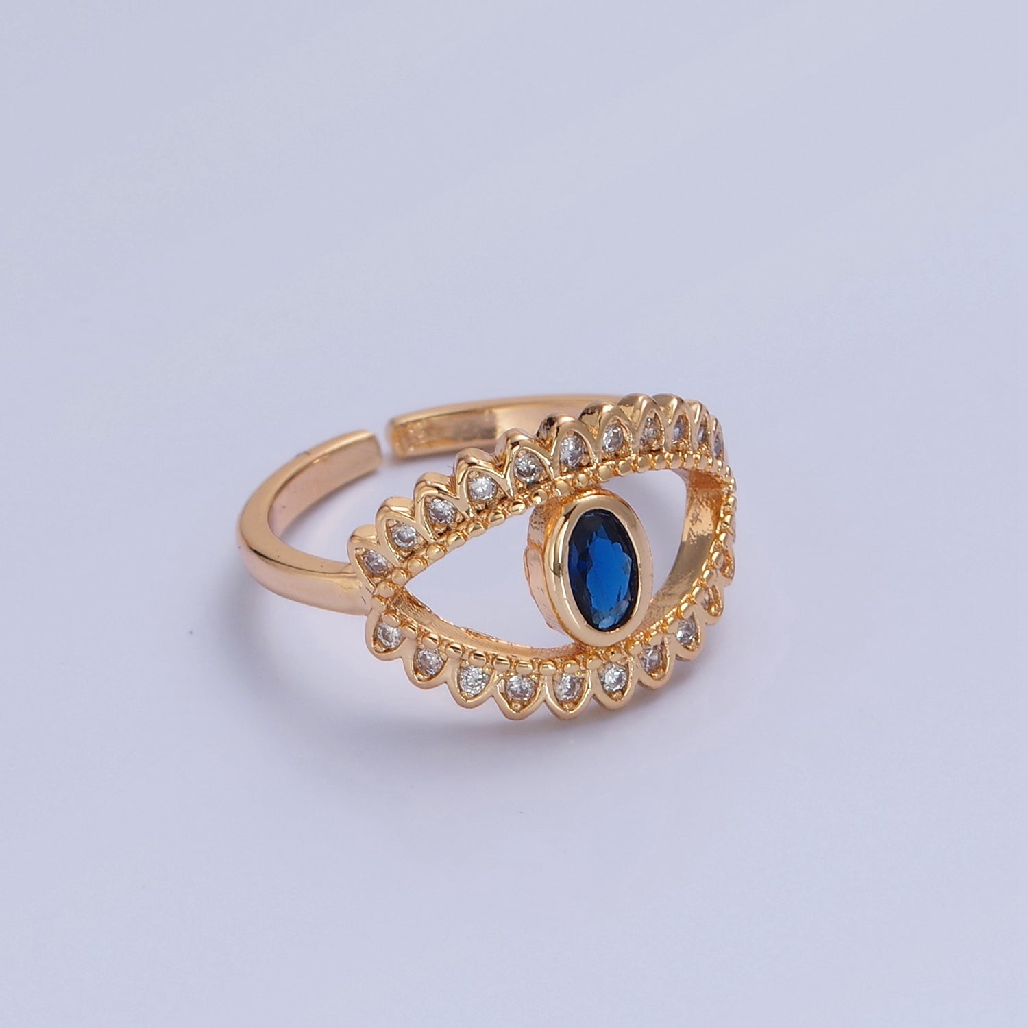 Gold Evil Eye Diamond Ring, Evil Eye Protection Ring, Greek Statement Rings, Trendy Ring V-484 V-485 V-486 - DLUXCA