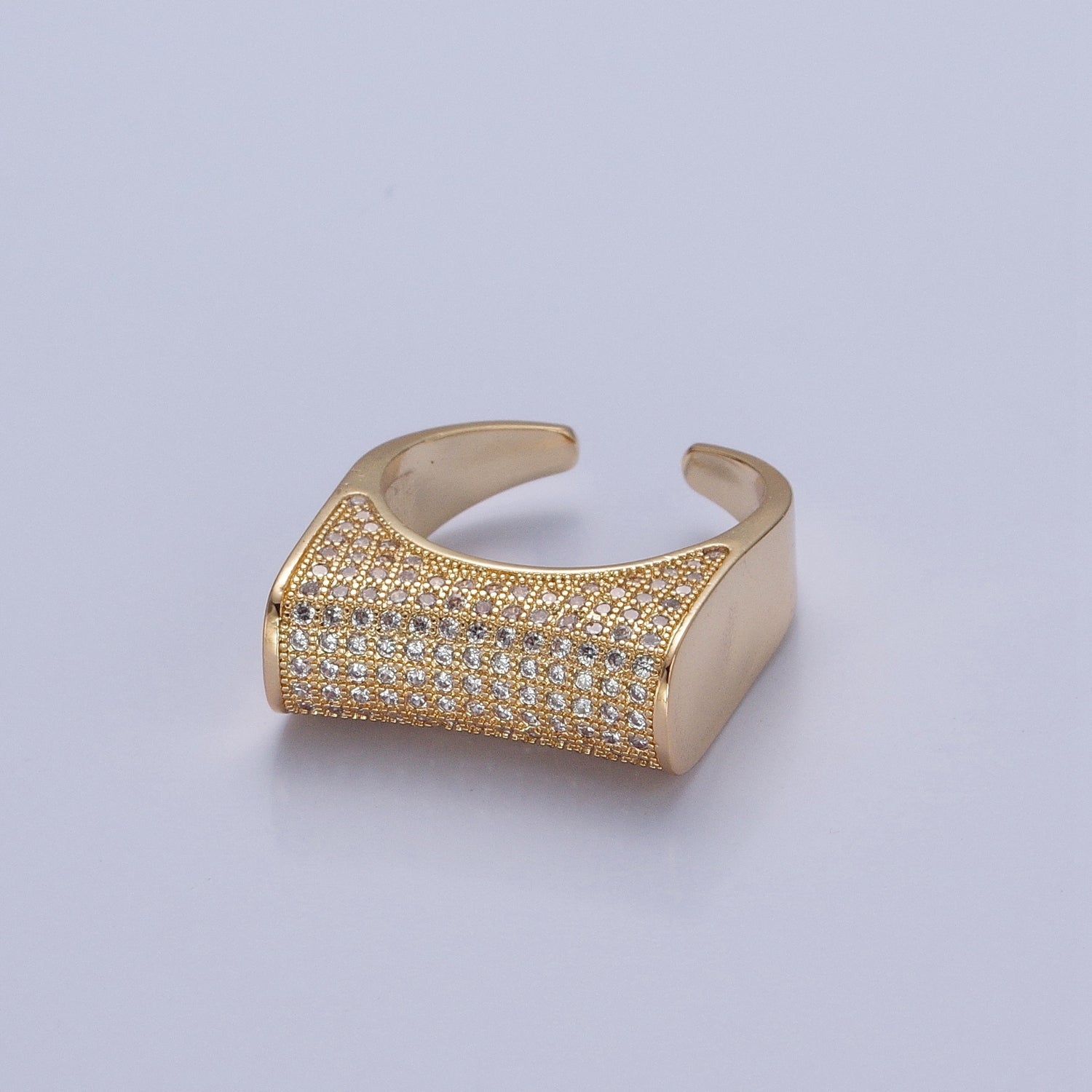 24K Gold Filled Micro Pave CZ Signet Ring in Silver & Gold V502 V503 - DLUXCA