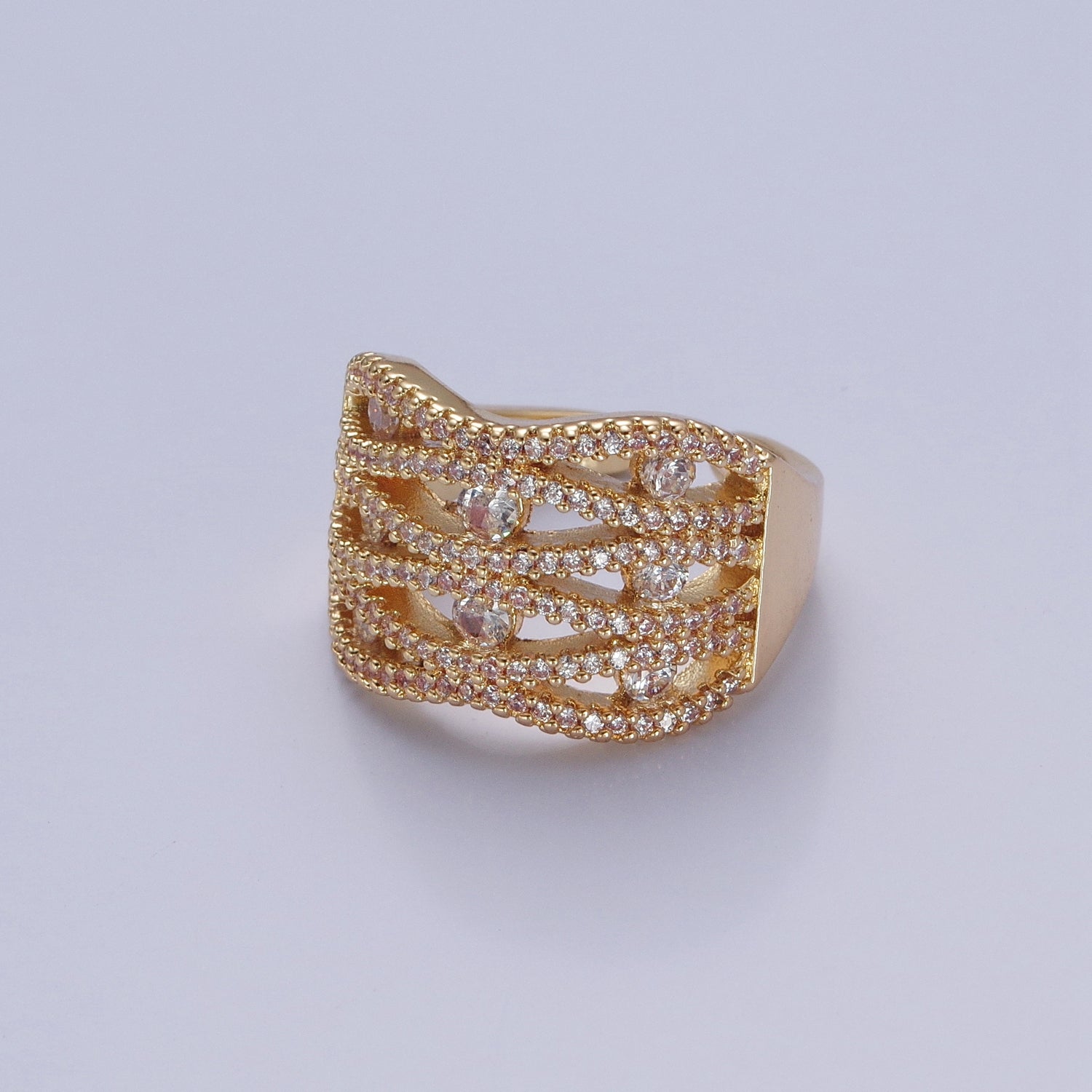 24K Gold Filled Micro Pave Signet Ring, Cubic Zirconia CZ Statement Ring in Silver & Gold V506 V507 - DLUXCA