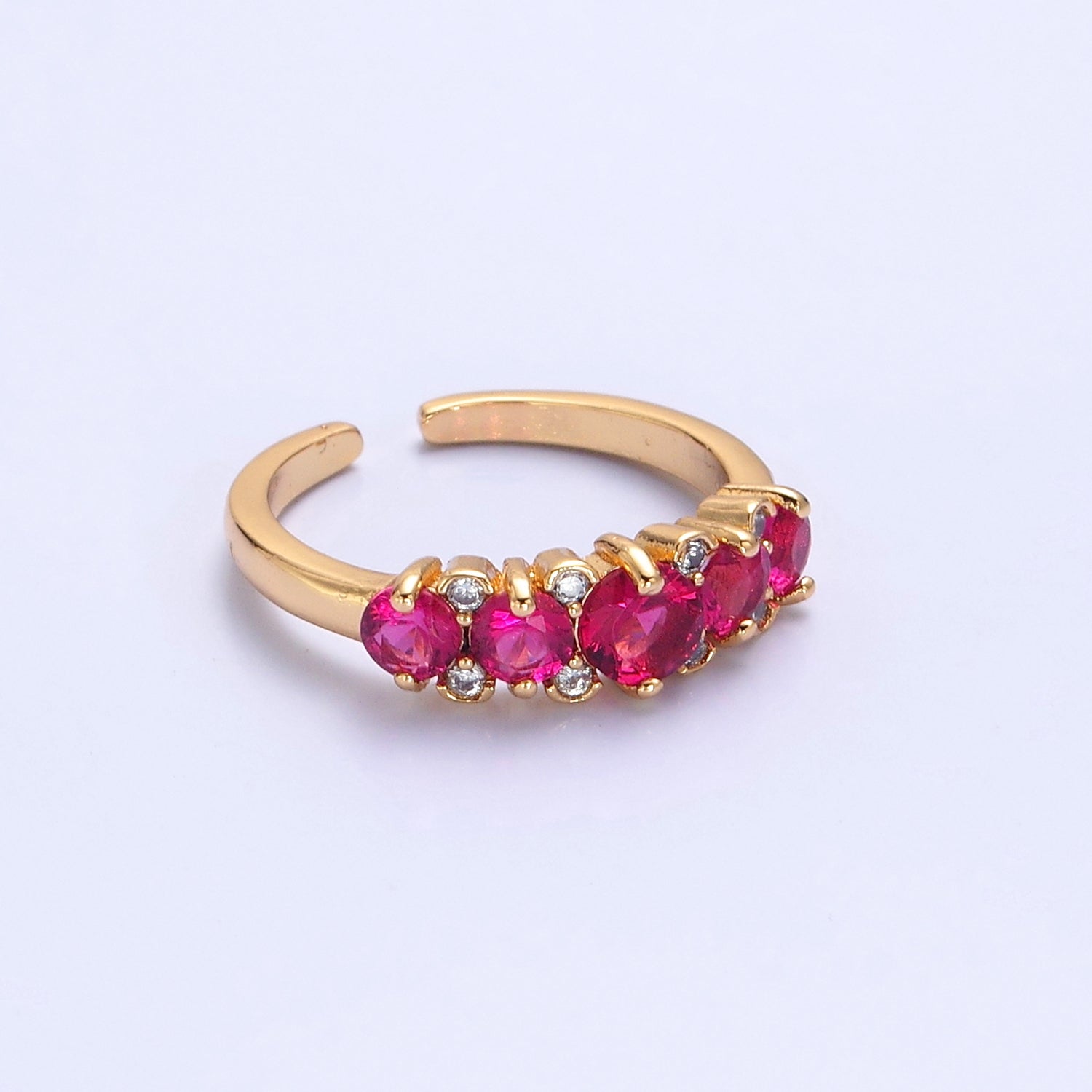 24K Gold Filled Fuchsia Pink Promise Ring, Round Cubic Zirconia CZ Ring V-535 - DLUXCA