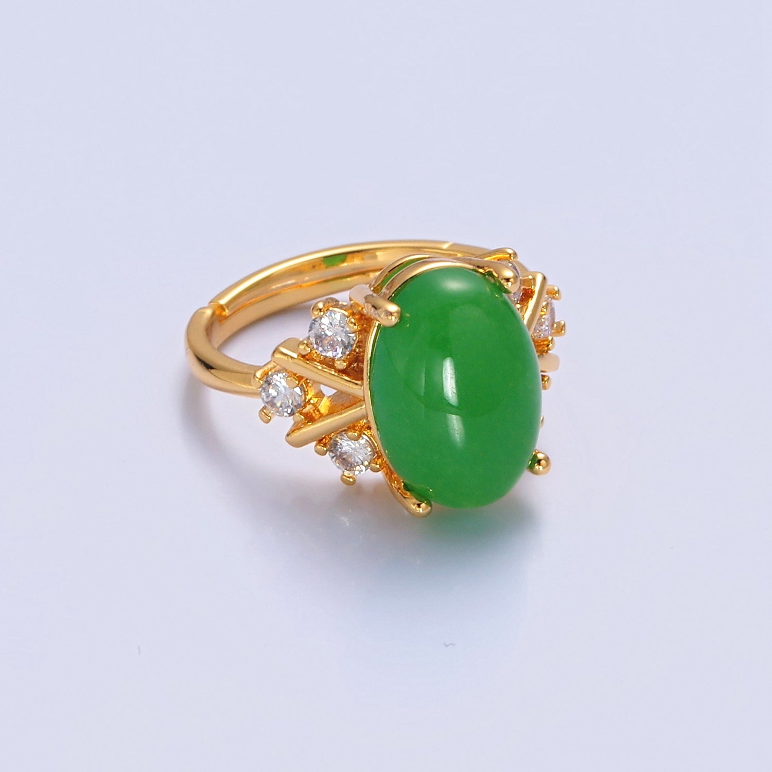 Oval Green Jade Statement Ring, V-539 - DLUXCA