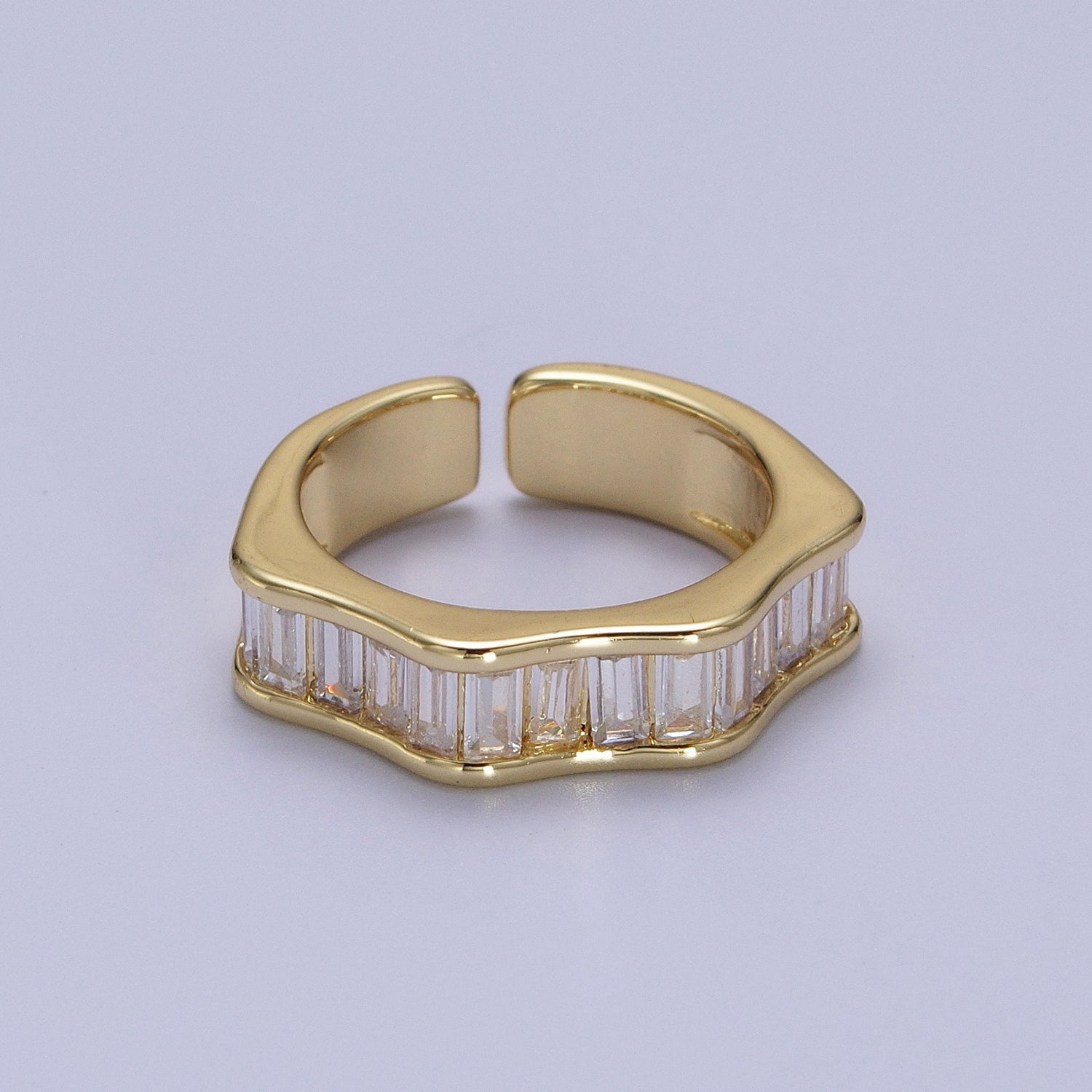 Baguette Cubic Zirconia Geometric Wavy Gold / Silver Adjustable Ring | Y358 - Y360 - DLUXCA