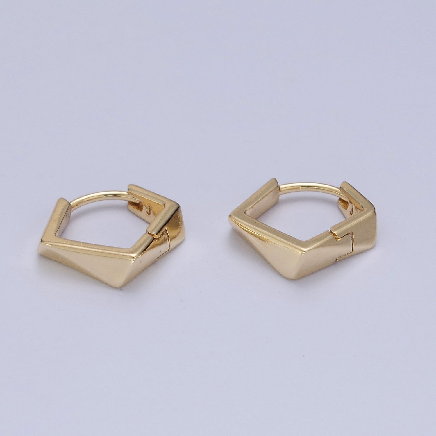14K Gold Filled Geometric Hexagon Huggie Hoop Earrings W656 - DLUXCA