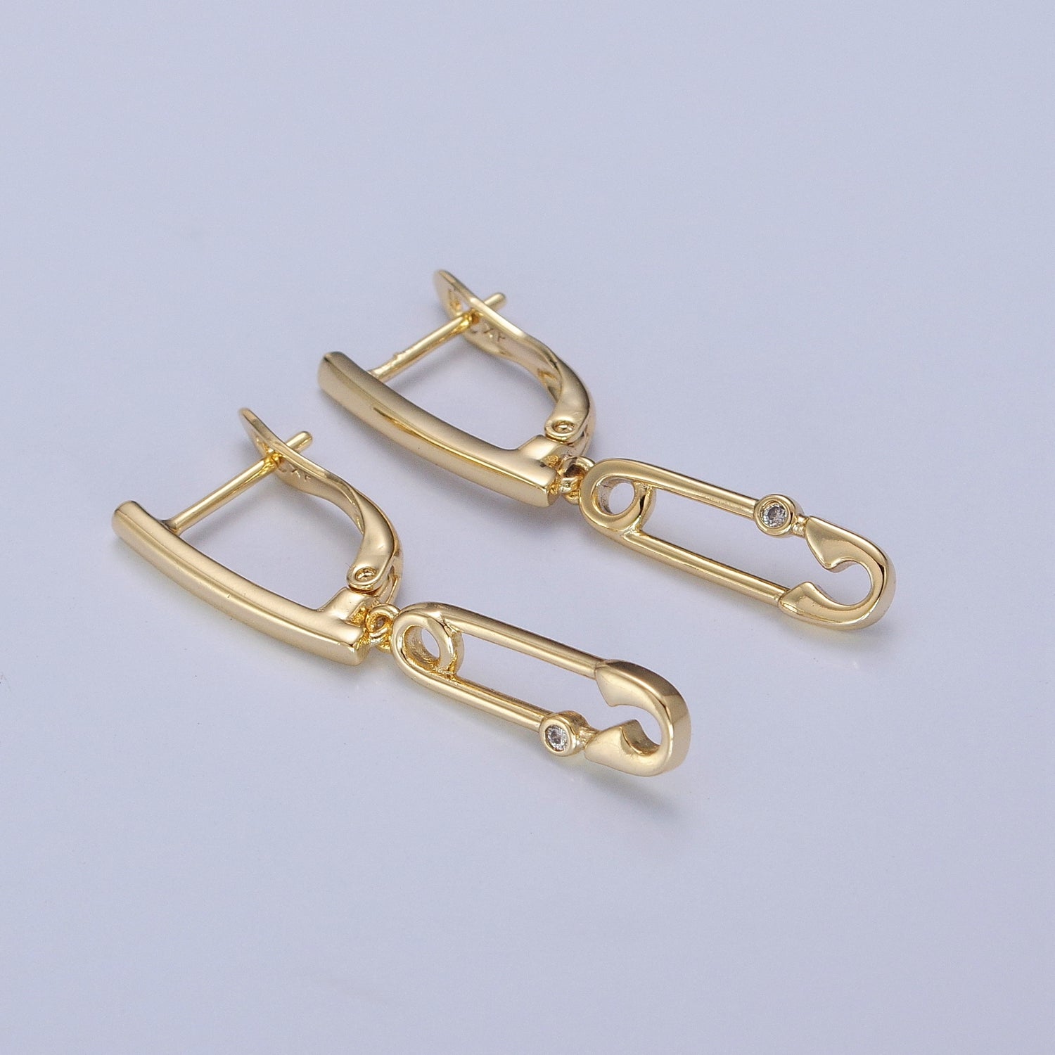 Minimalist 14K Gold Filled Paperclip Charm Drop English Lock Earrings W661 - DLUXCA