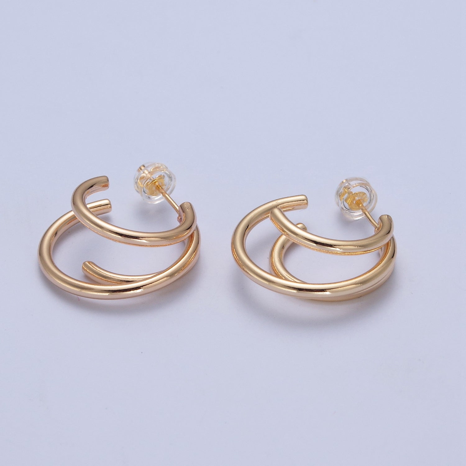 24K Gold Filled Triple Round Bar Gold Stud Earrings W723 - DLUXCA