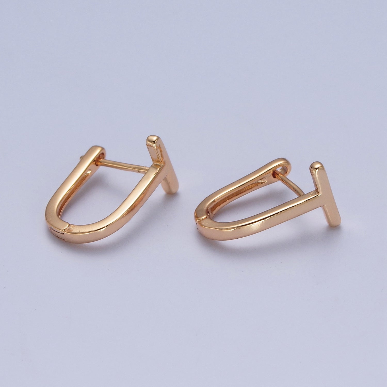 Minimalist 24K Gold Filled T Bar U Shaped Huggie Hoop Earrings W728 - DLUXCA