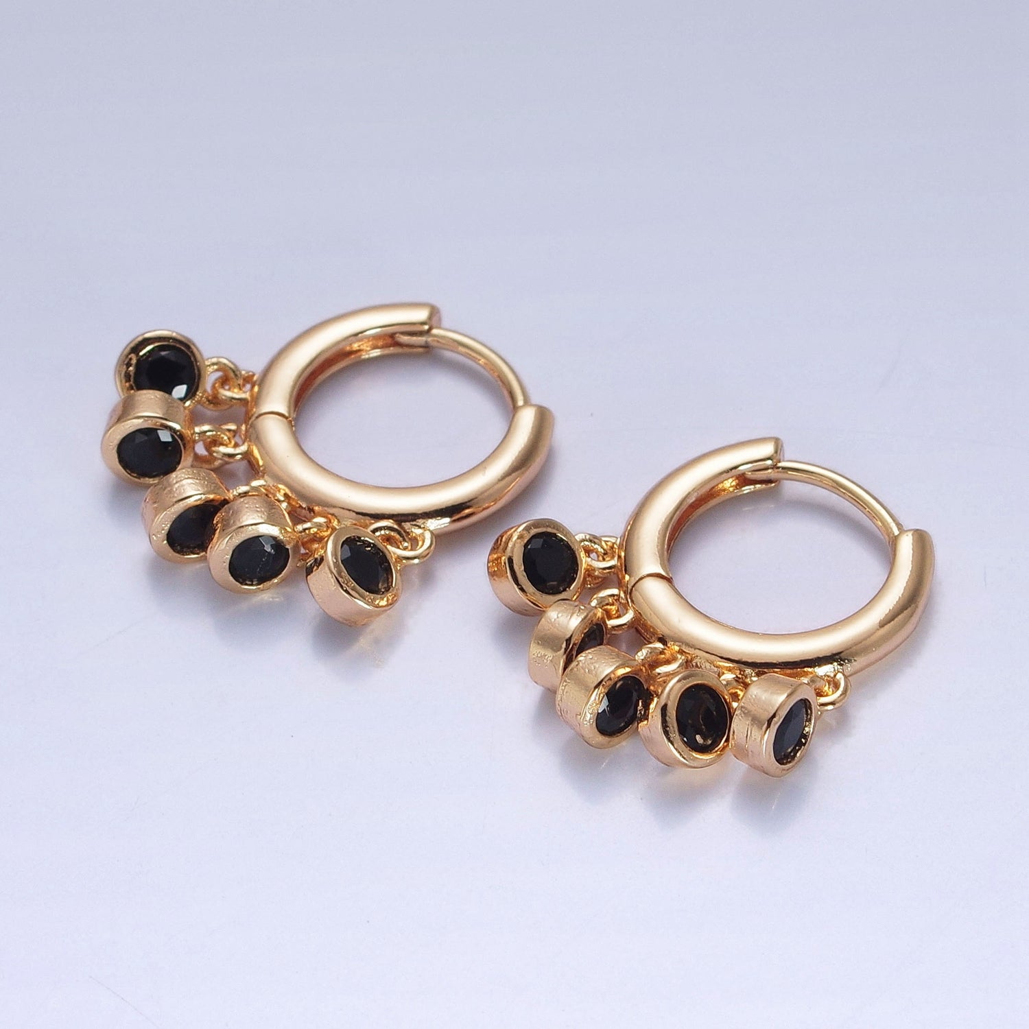 16K Gold Filled Five Round Cubic Zirconia CZ Charm Dangle Huggie Hoop Earrings P155, P156, W775-W780 - DLUXCA