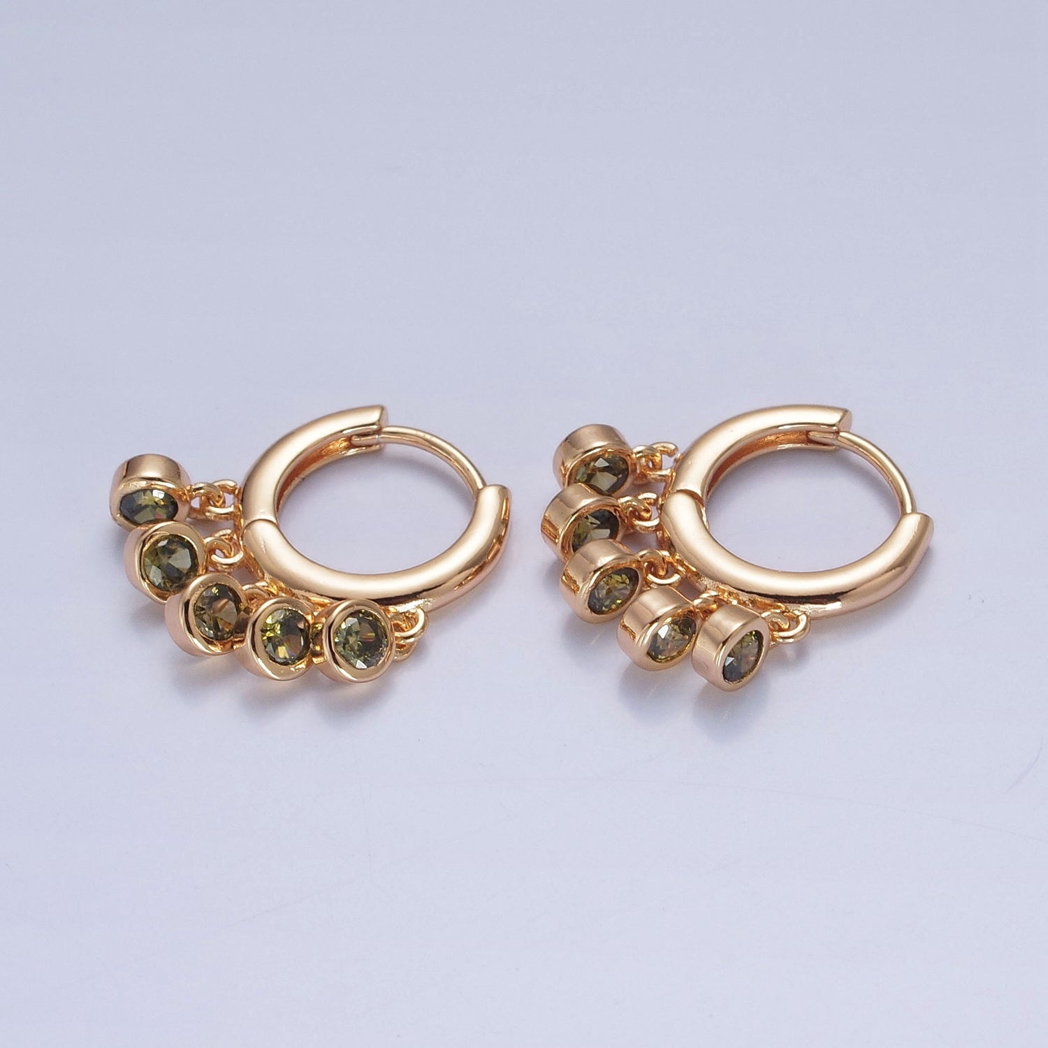 16K Gold Filled Five Round Cubic Zirconia CZ Charm Dangle Huggie Hoop Earrings P155, P156, W775-W780 - DLUXCA