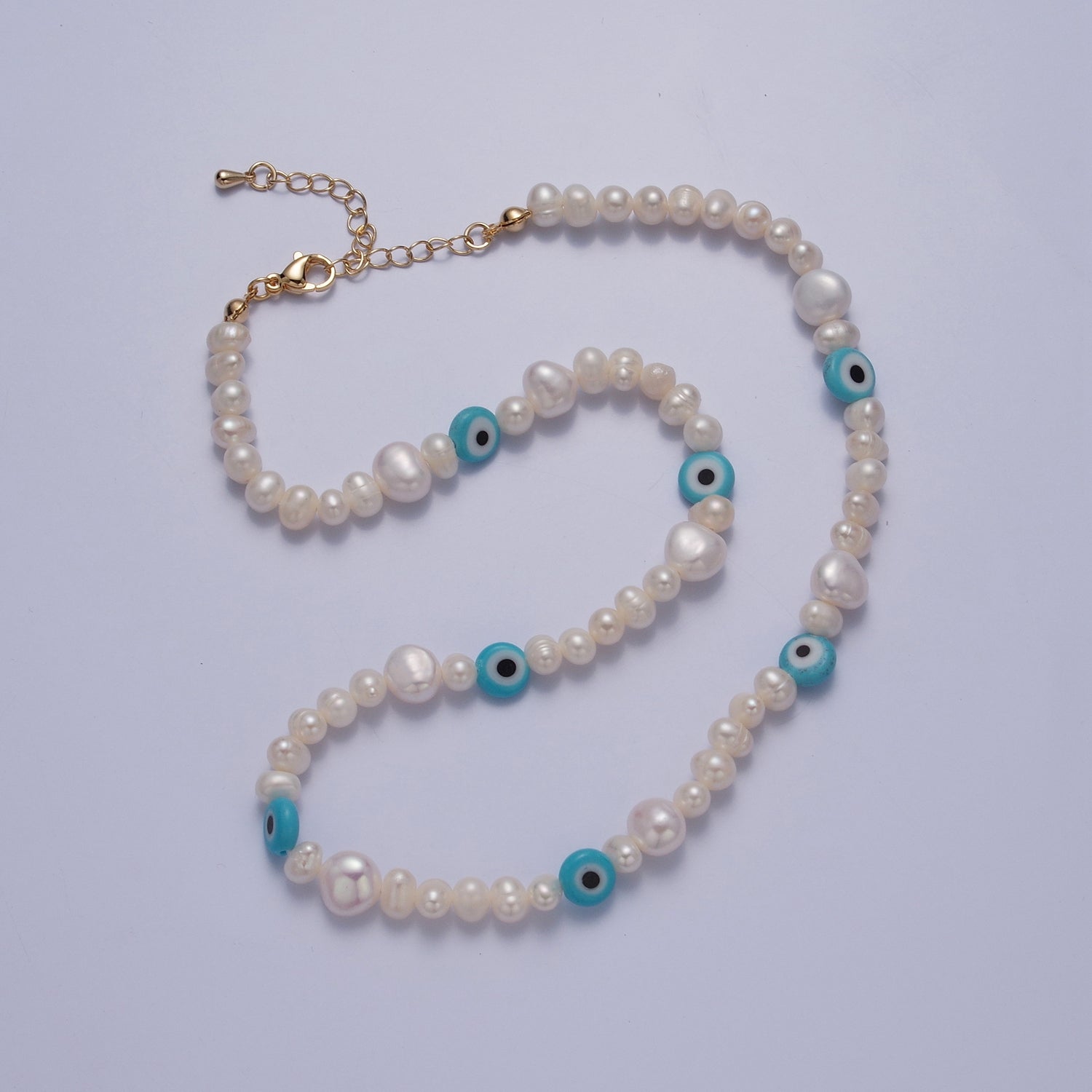 Baby Blue Evil Eye Beaded Choker Necklace for Women Freshwater Pearl Choker Necklace Boho Handmade 18K Gold Filled Y2K Jewelry WA-1026 - DLUXCA